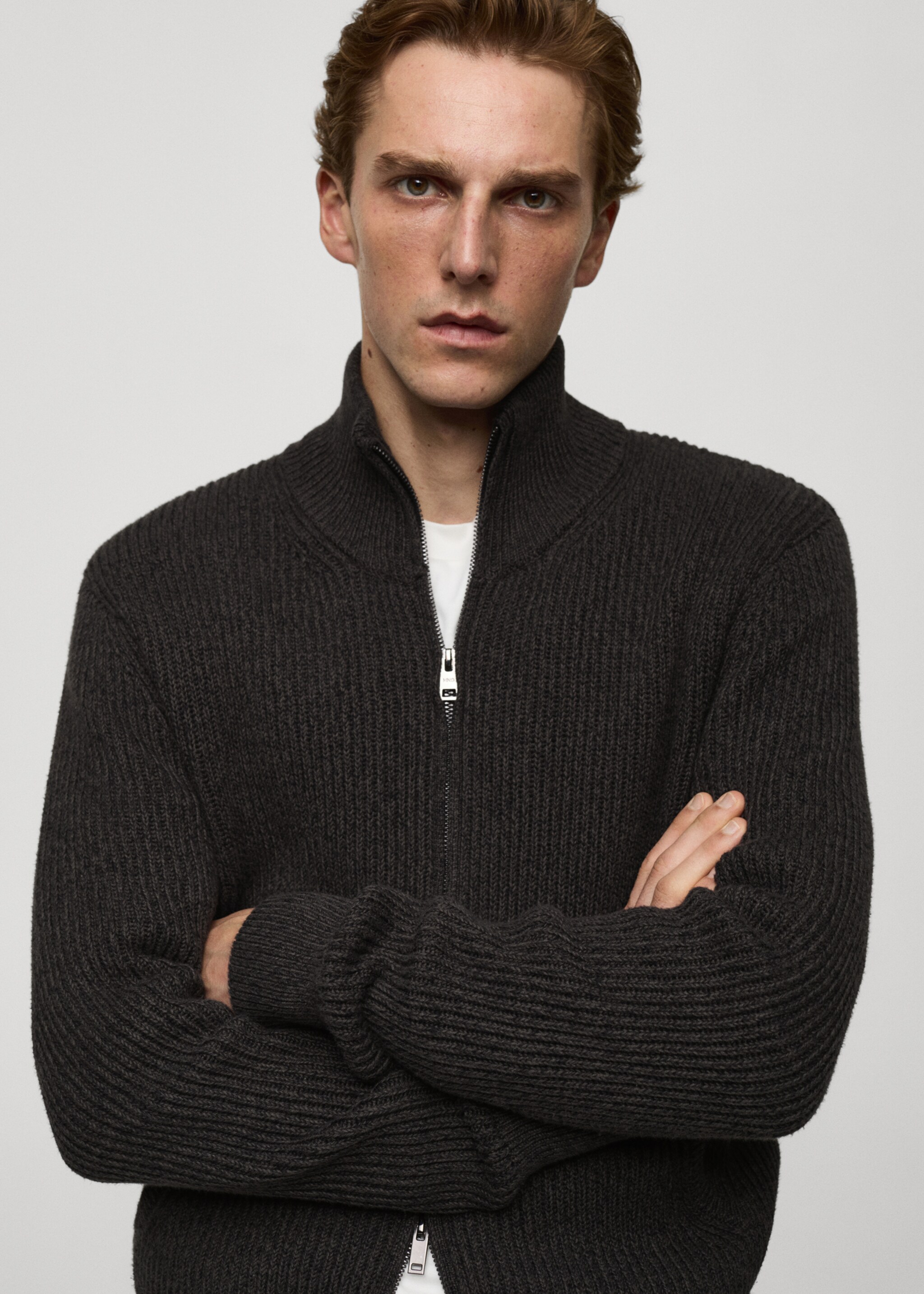Pullover maglia spessa coste zip - Dettaglio dell'articolo 1, Grigio antracite. Ref: 77065975-00.