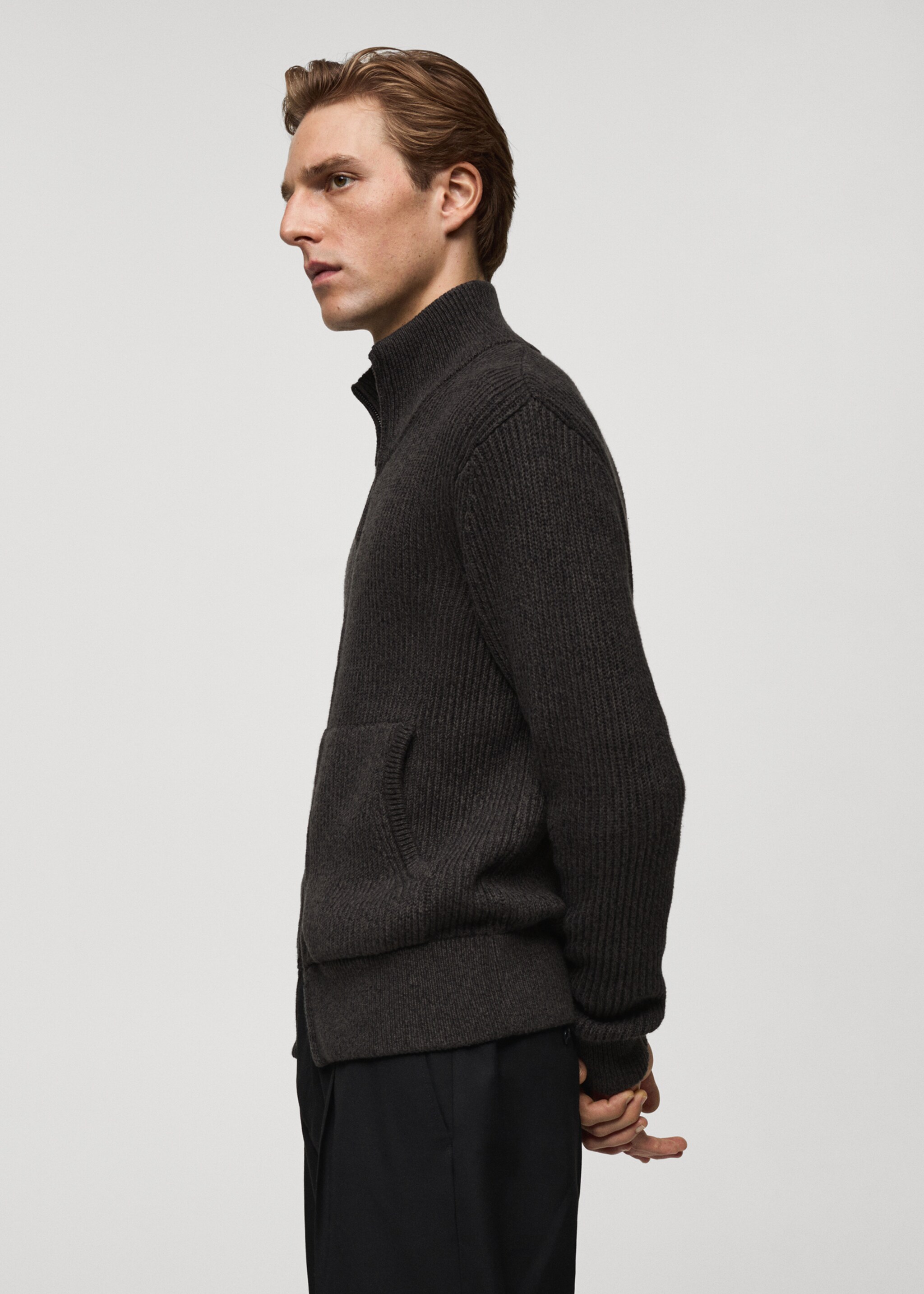 Pullover maglia spessa coste zip - Dettaglio dell'articolo 2, Grigio antracite. Ref: 77065975-00.