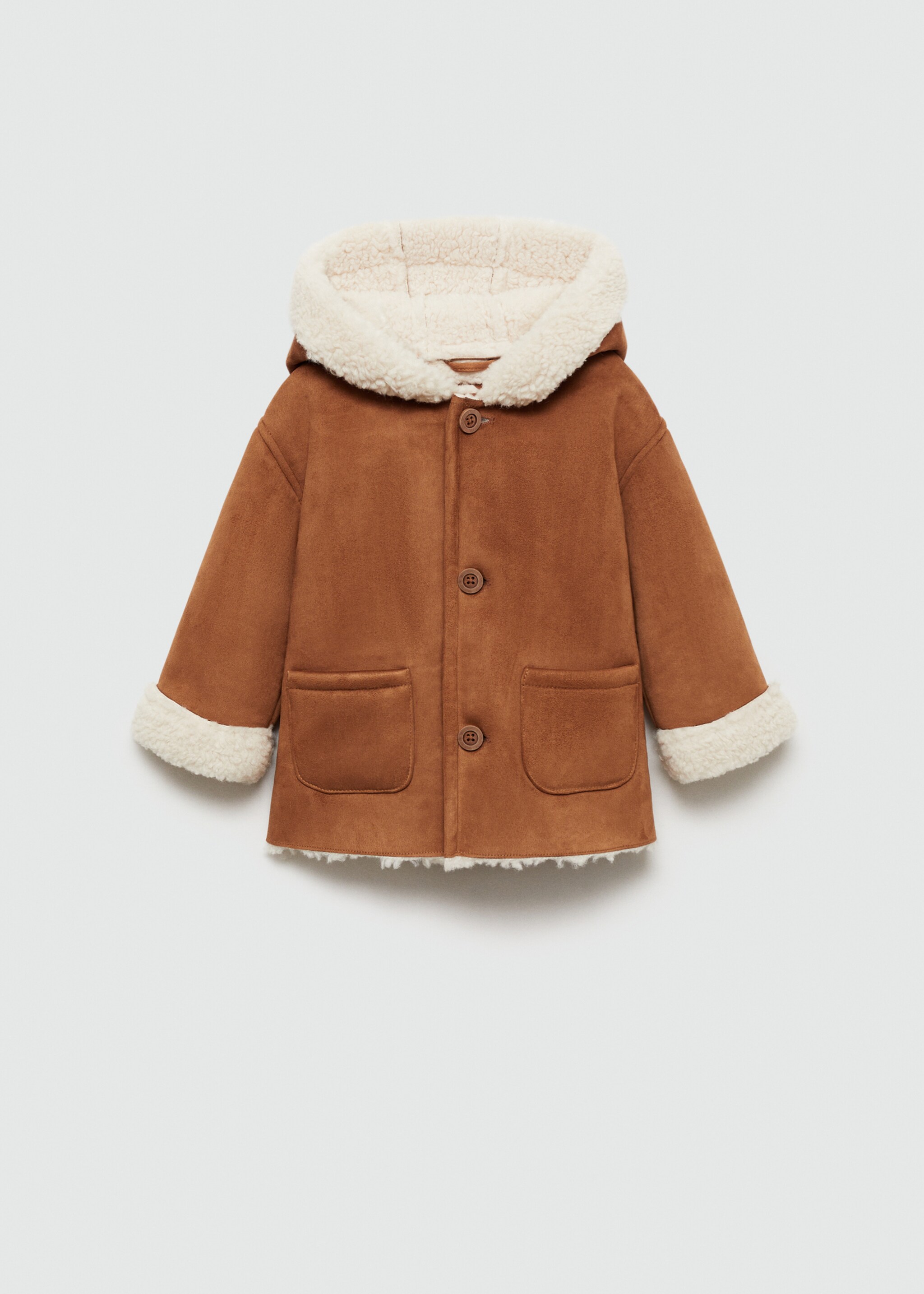 Mantel aus Velours mit Kunstshearling - Artikel ohne Model, Mittelbraun. Ref: 77065976-00.