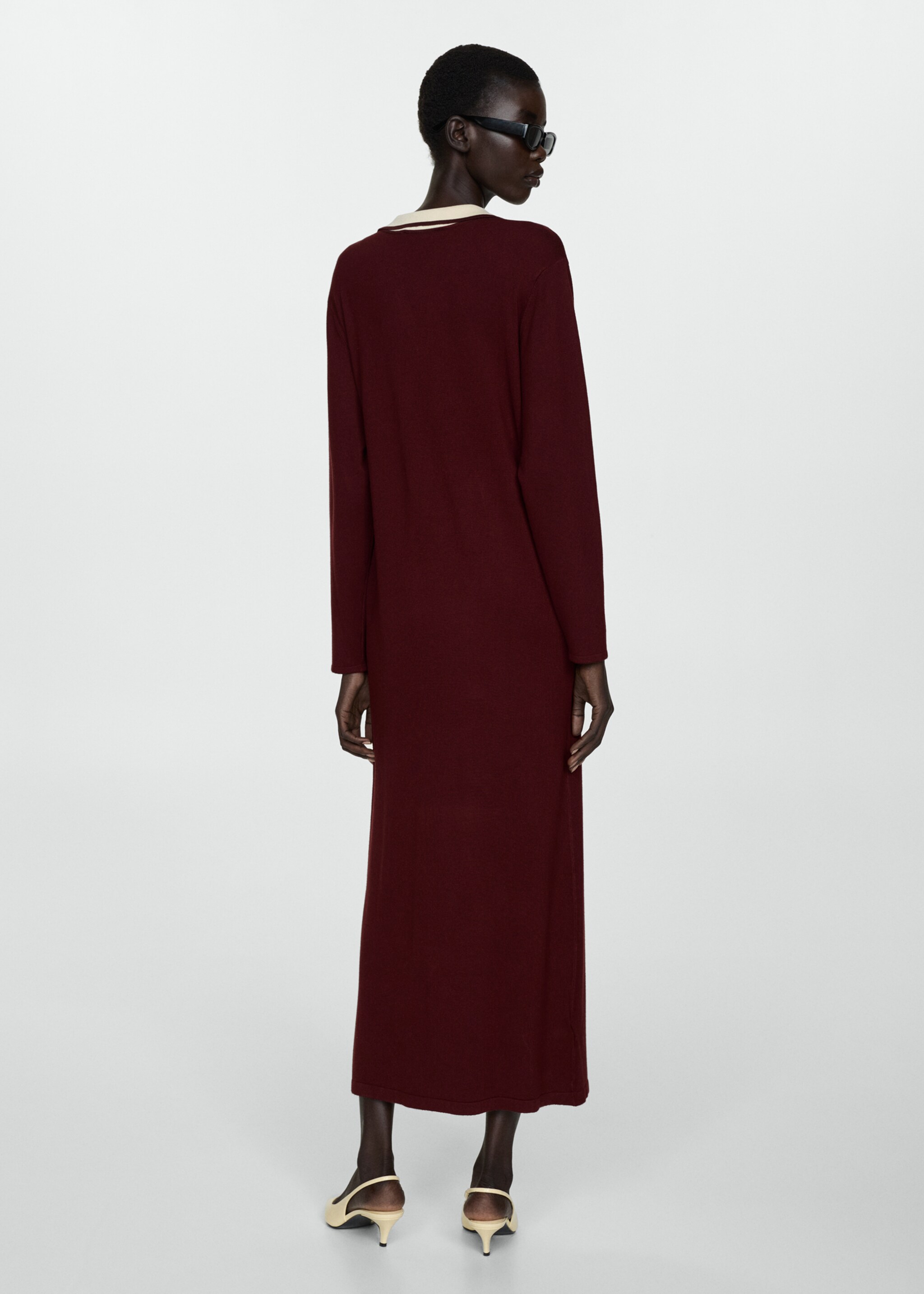 Contrast collar knit dress - Reverse of the article, Burgundy. Ref: 77065977-00.