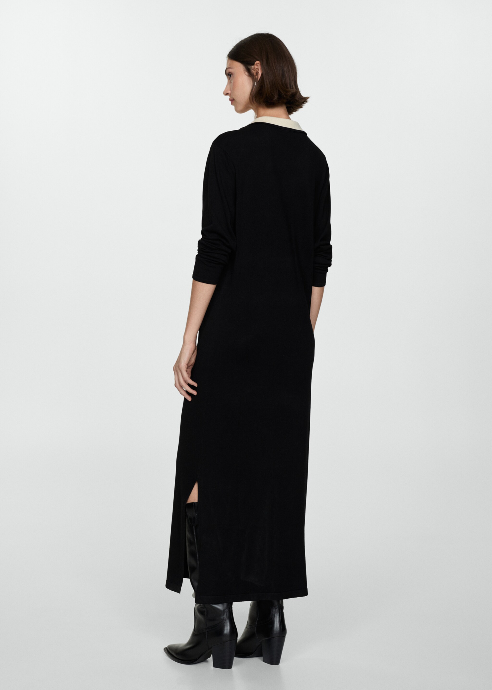 Contrast collar knit dress - Reverse of the article, Black. Ref: 77065977-00.