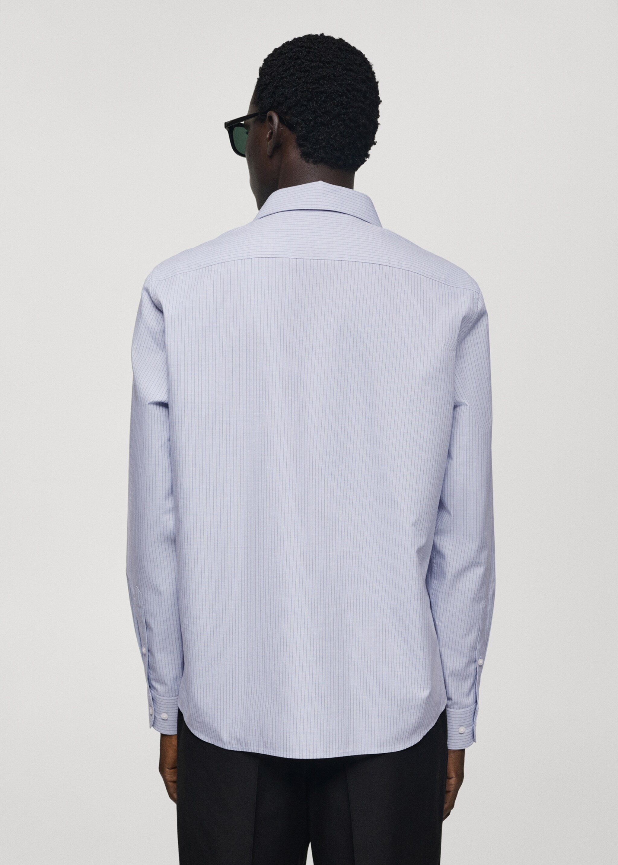 Camisa algodón slim fit raya diplomática - Reverso del artículo, Azul celeste. Ref: 77065980-00.