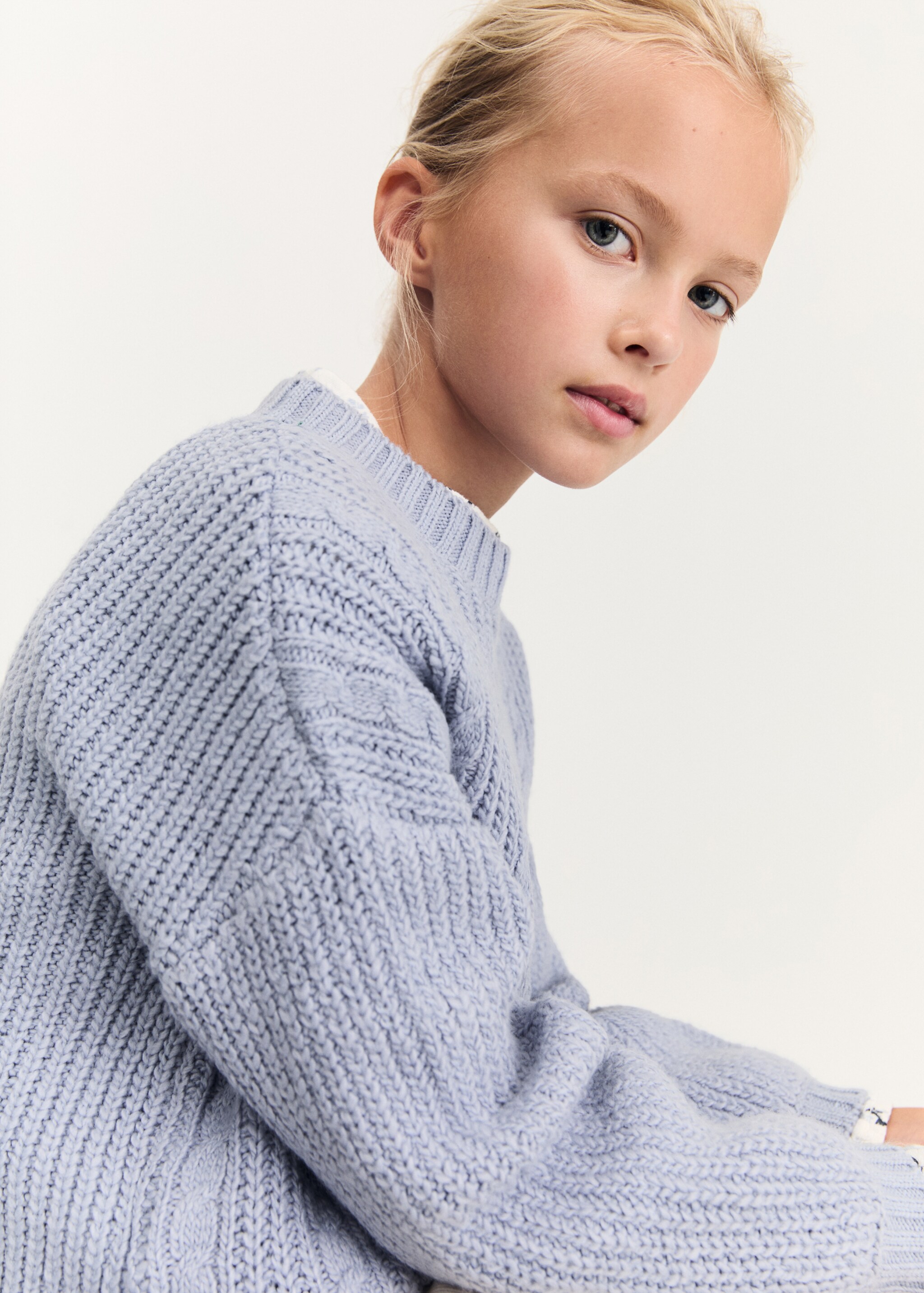 Braided knitted sweater - Details of the article 1, Sky Blue. Ref: 77065981-00.