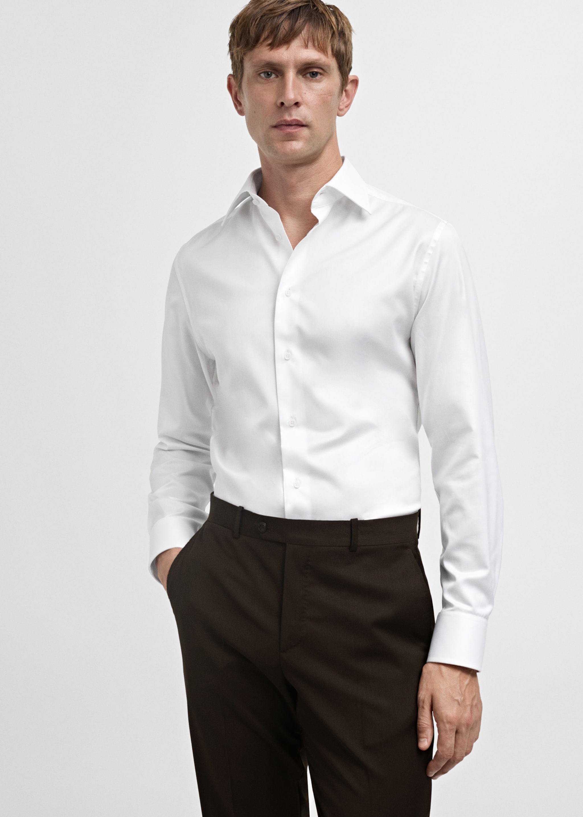 Πουκάμισο slim fit βαμβάκι - Μεσαίο πλάνο, Λευκό. Ref: 77065985-00.