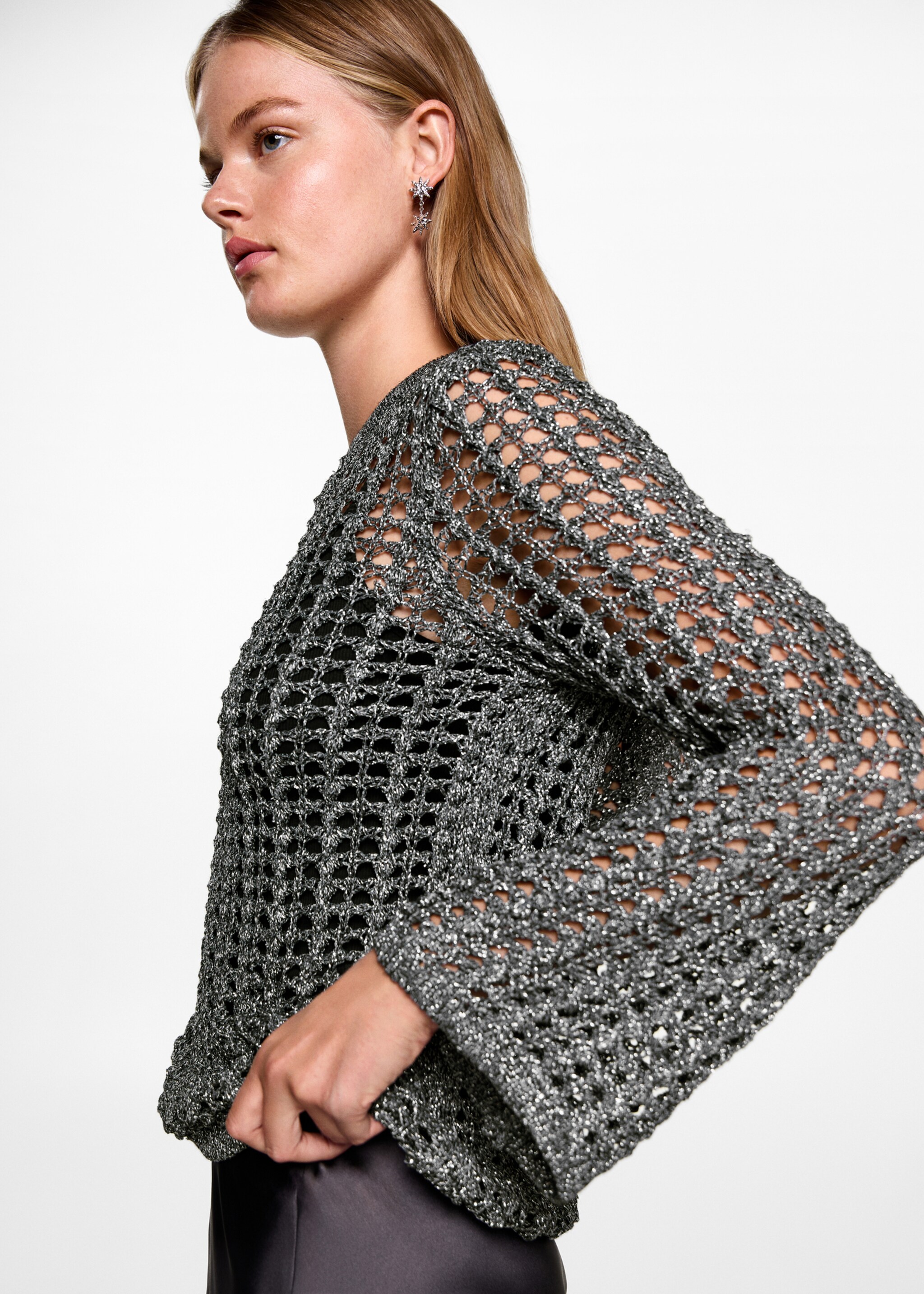 Openwork lurex sweater - Medium plane, Silver. Ref: 77066741-00.
