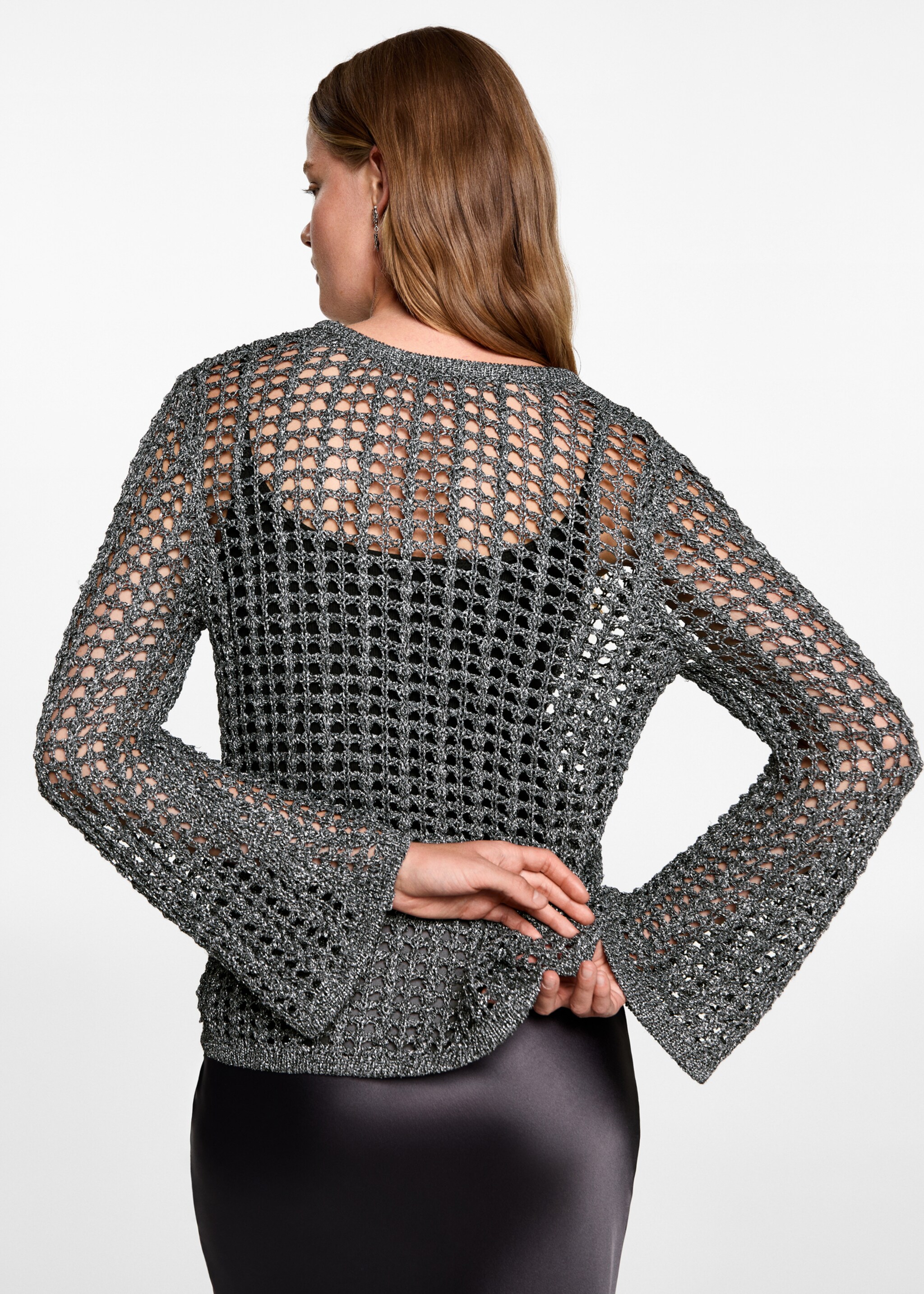 Openwork lurex sweater - Reverse of the article, Silver. Ref: 77066741-00.