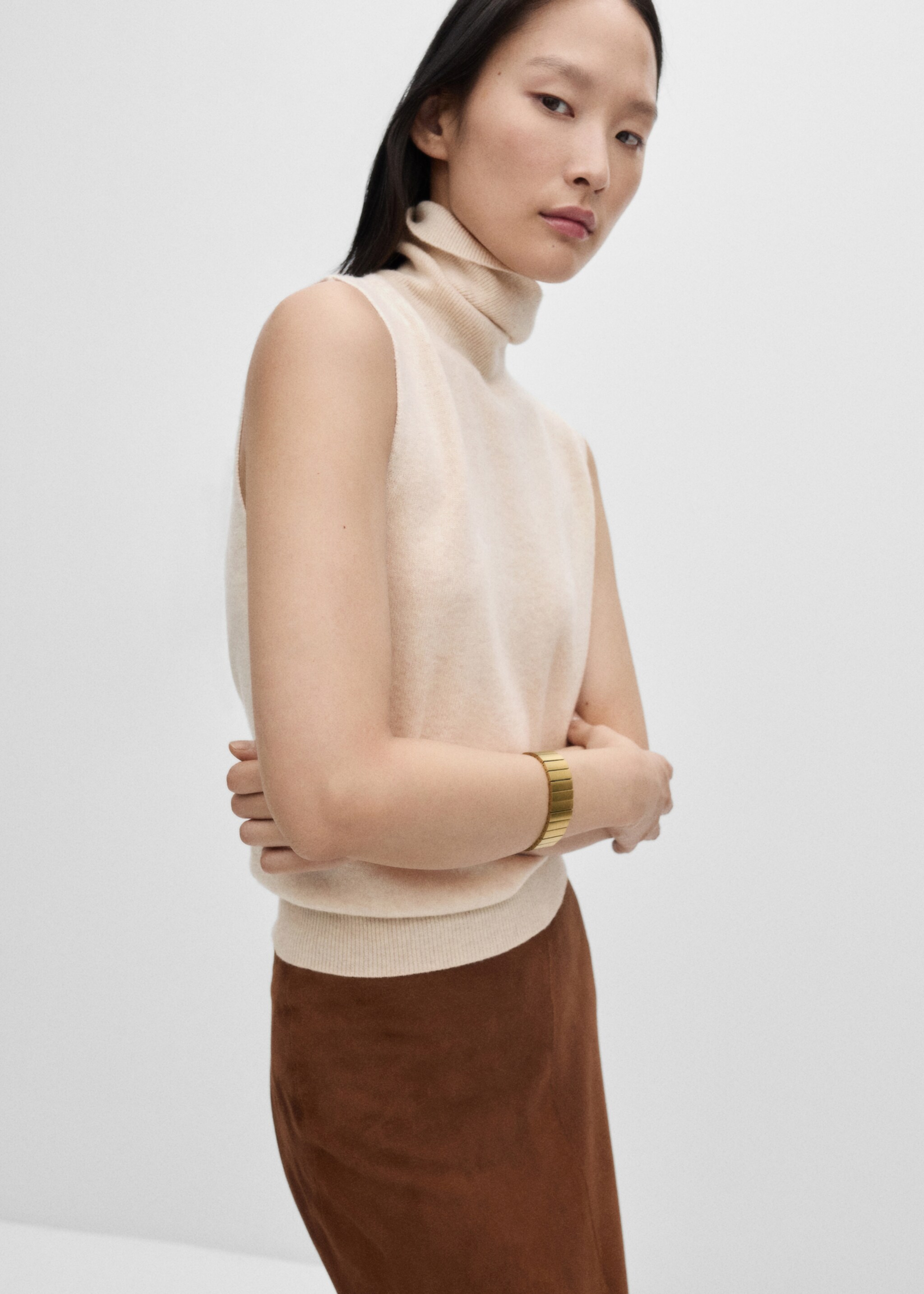 Wool turtleneck top - Medium plane, Beige. Ref: 77066743-00.