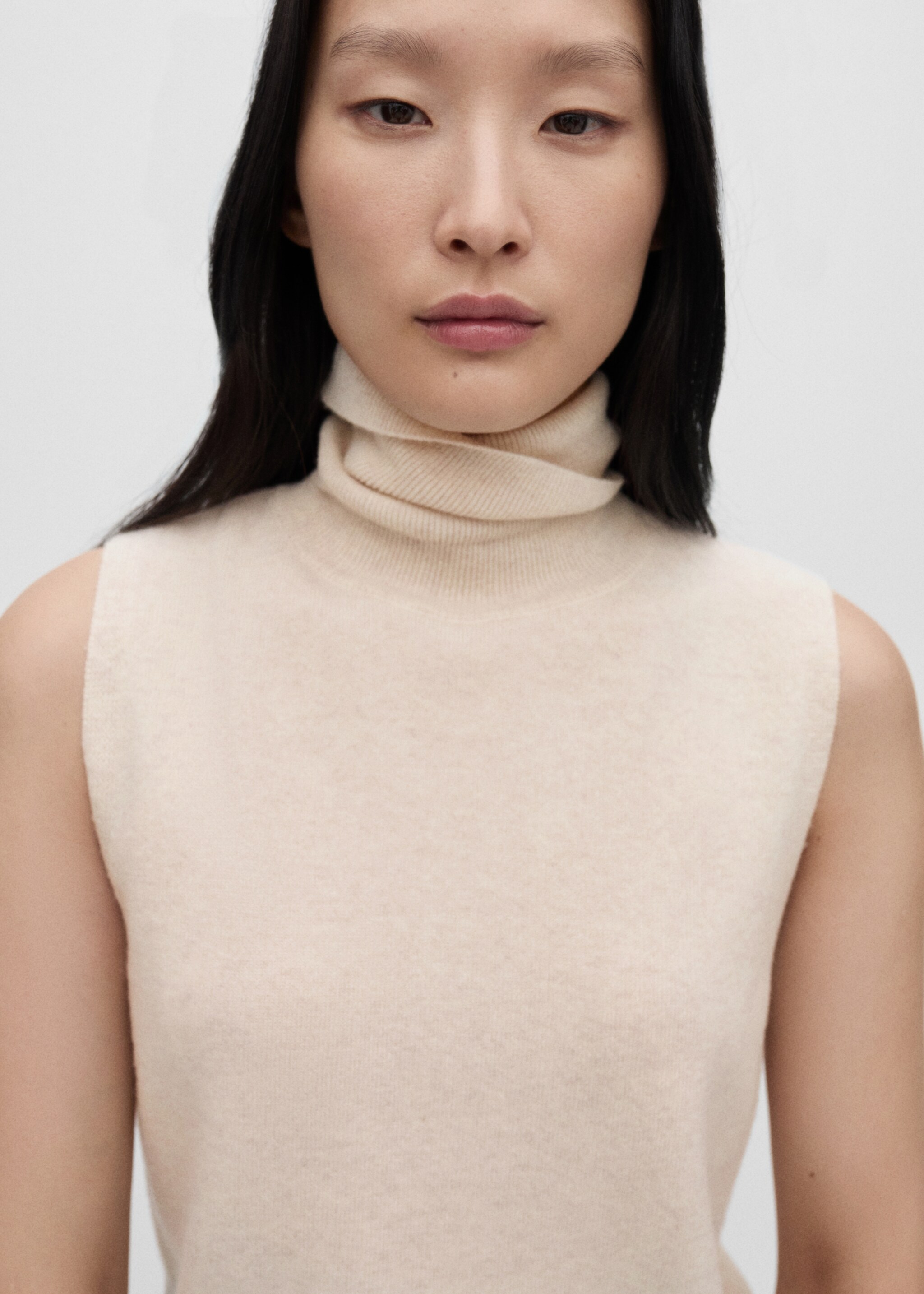 Wool turtleneck top - Details of the article 1, Beige. Ref: 77066743-00.