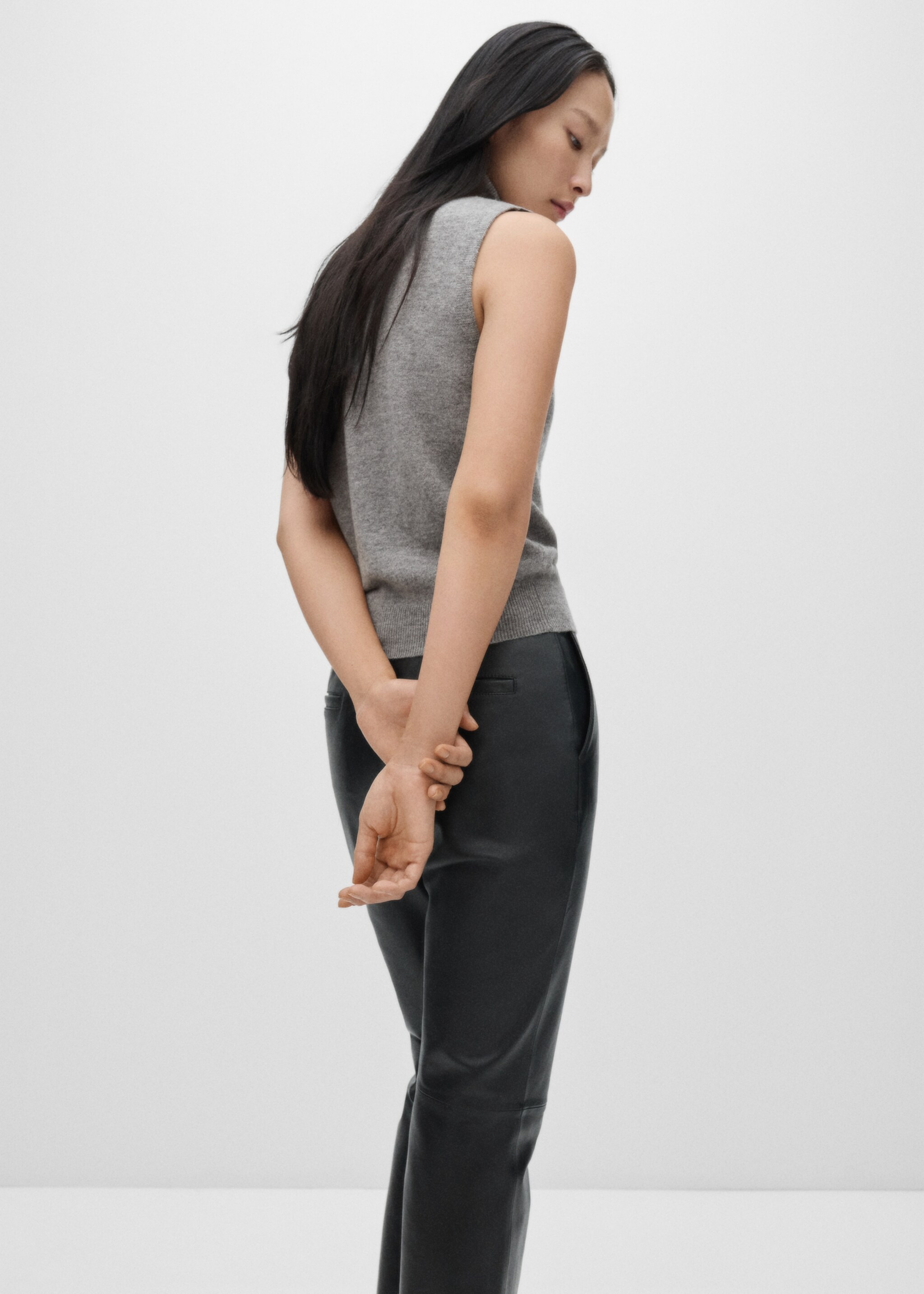 Wool turtleneck top - Reverse of the article, Medium Heather Grey. Ref: 77066743-00.