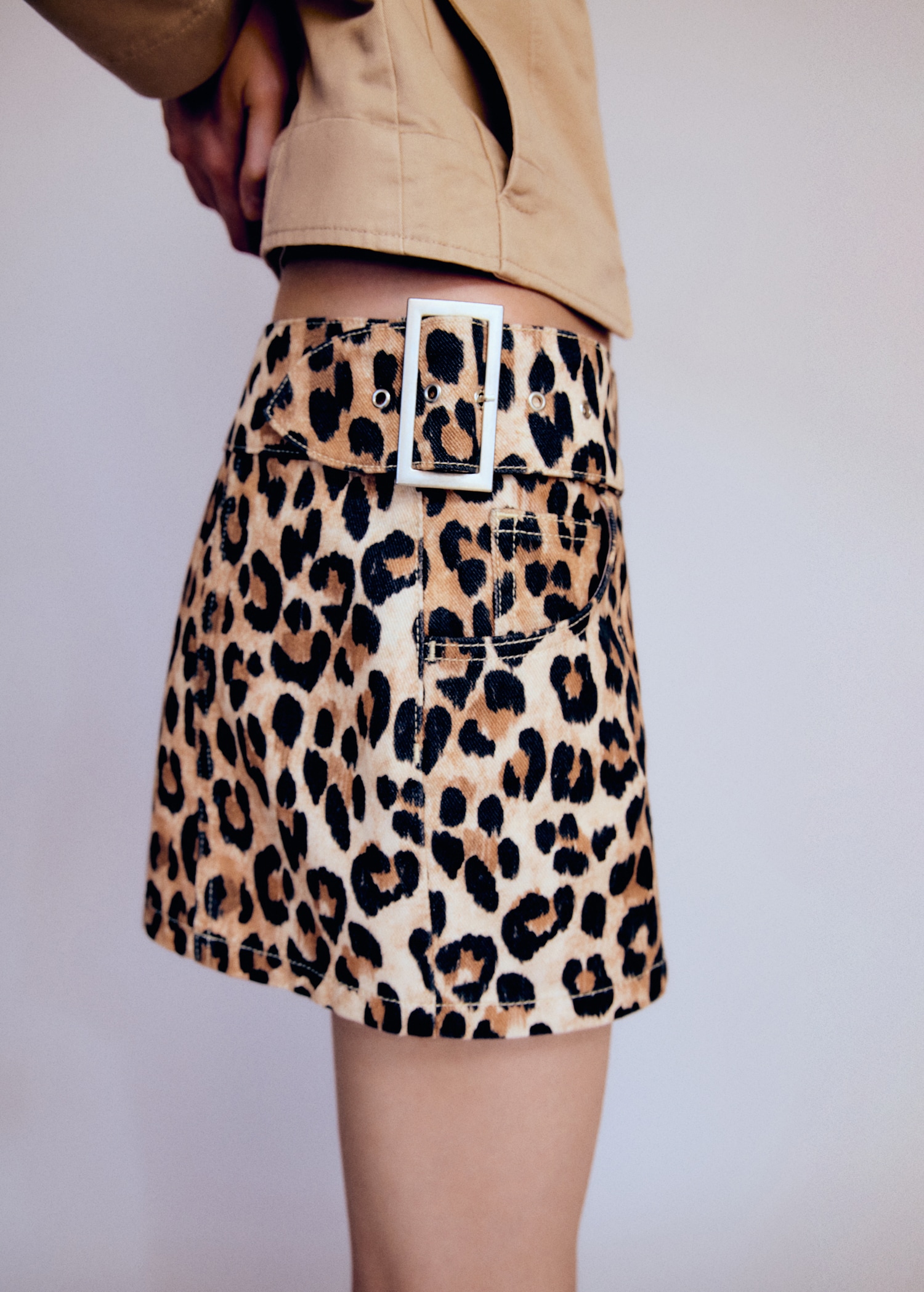 Denim Skirt Cow Print Skirt Leopard-print Denim Mini-skirt