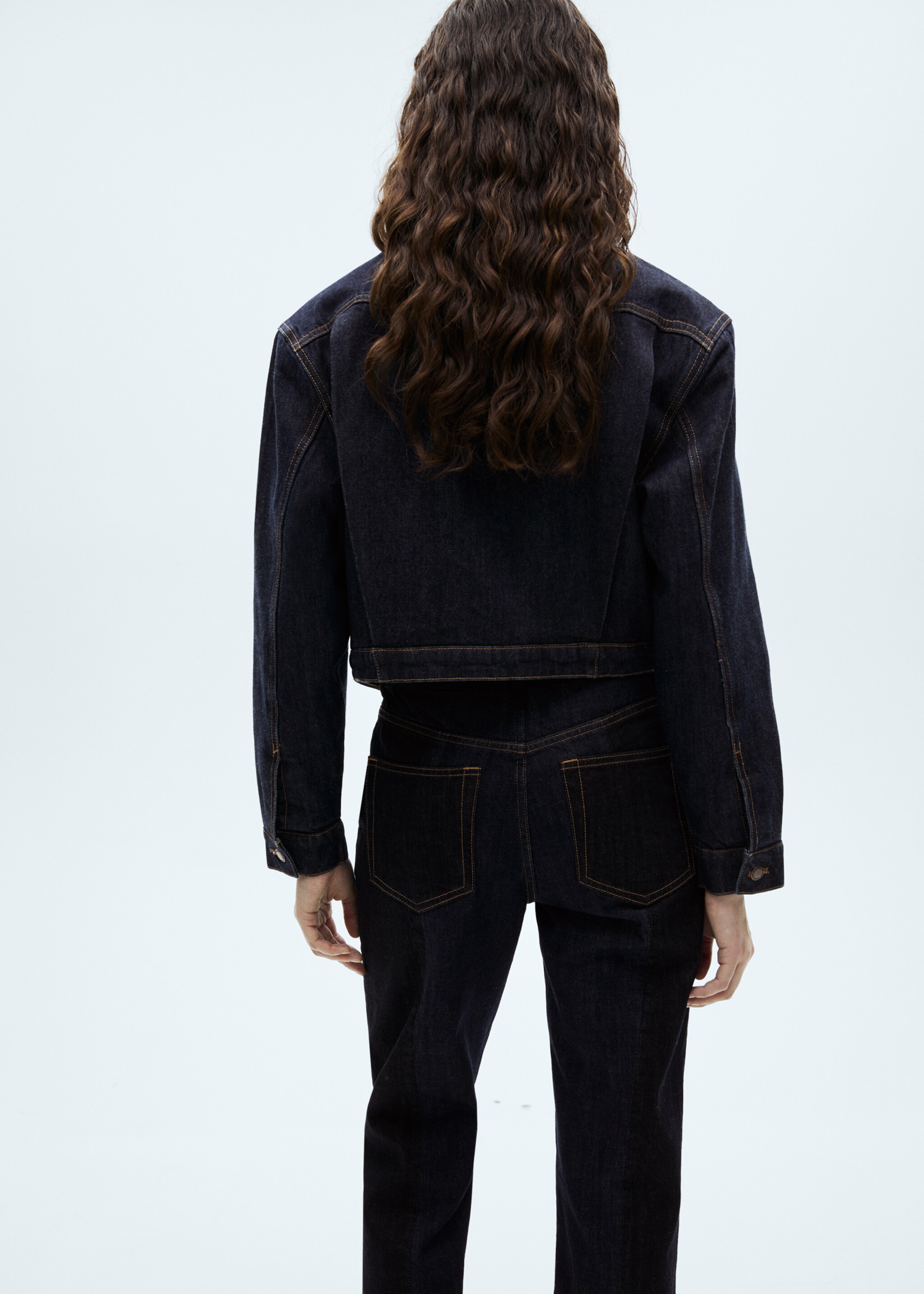 Denim jacket with contrast collar - Reverse of the article, Dark Blue. Ref: 77067114-00.