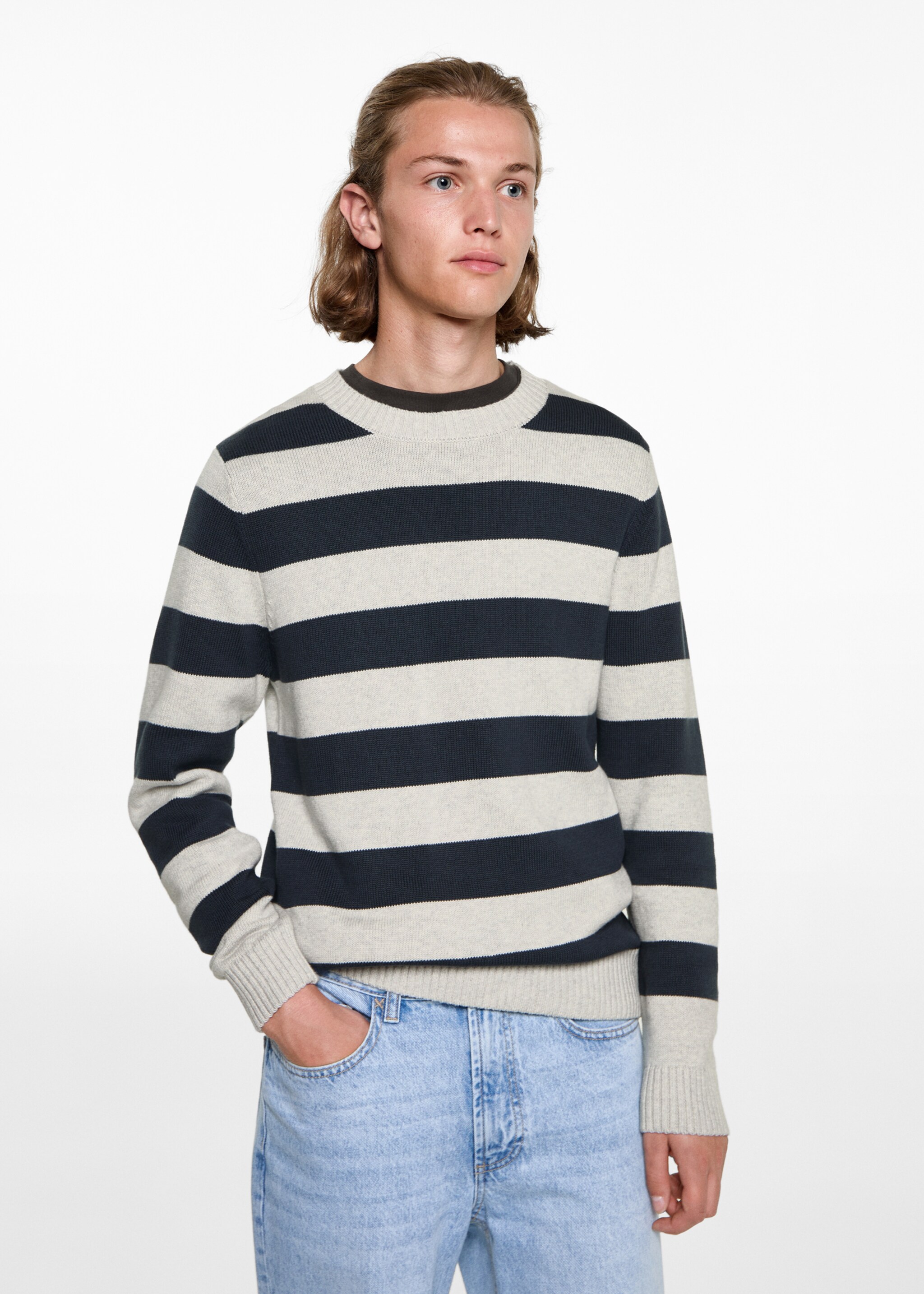 Knit striped sweater - Medium plane, Dark Navy. Ref: 77067128-00.