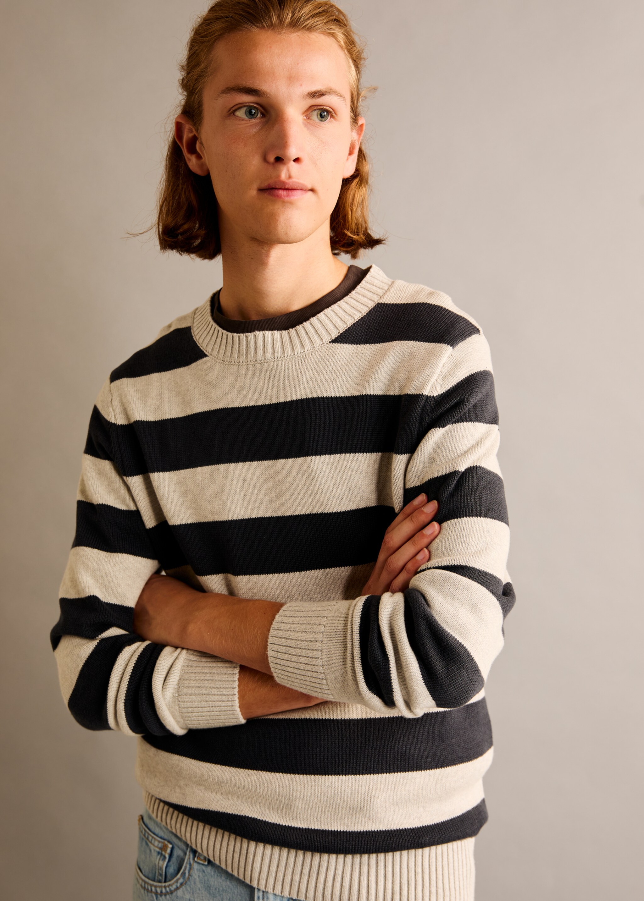 Knit striped sweater - Details of the article 5, Dark Navy. Ref: 77067128-00.