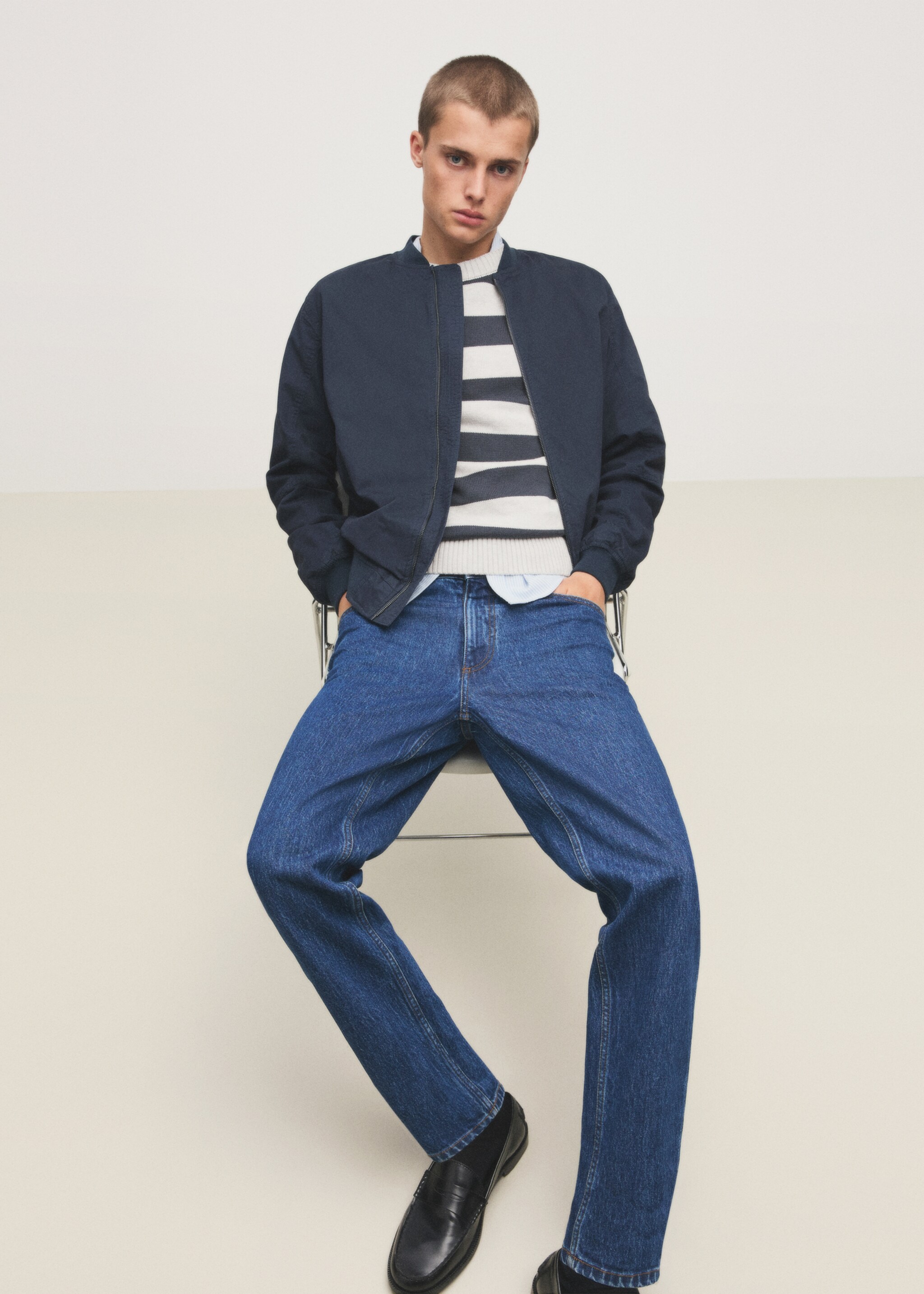 Knit striped sweater - Details of the article 7, Dark Navy. Ref: 77067128-00.