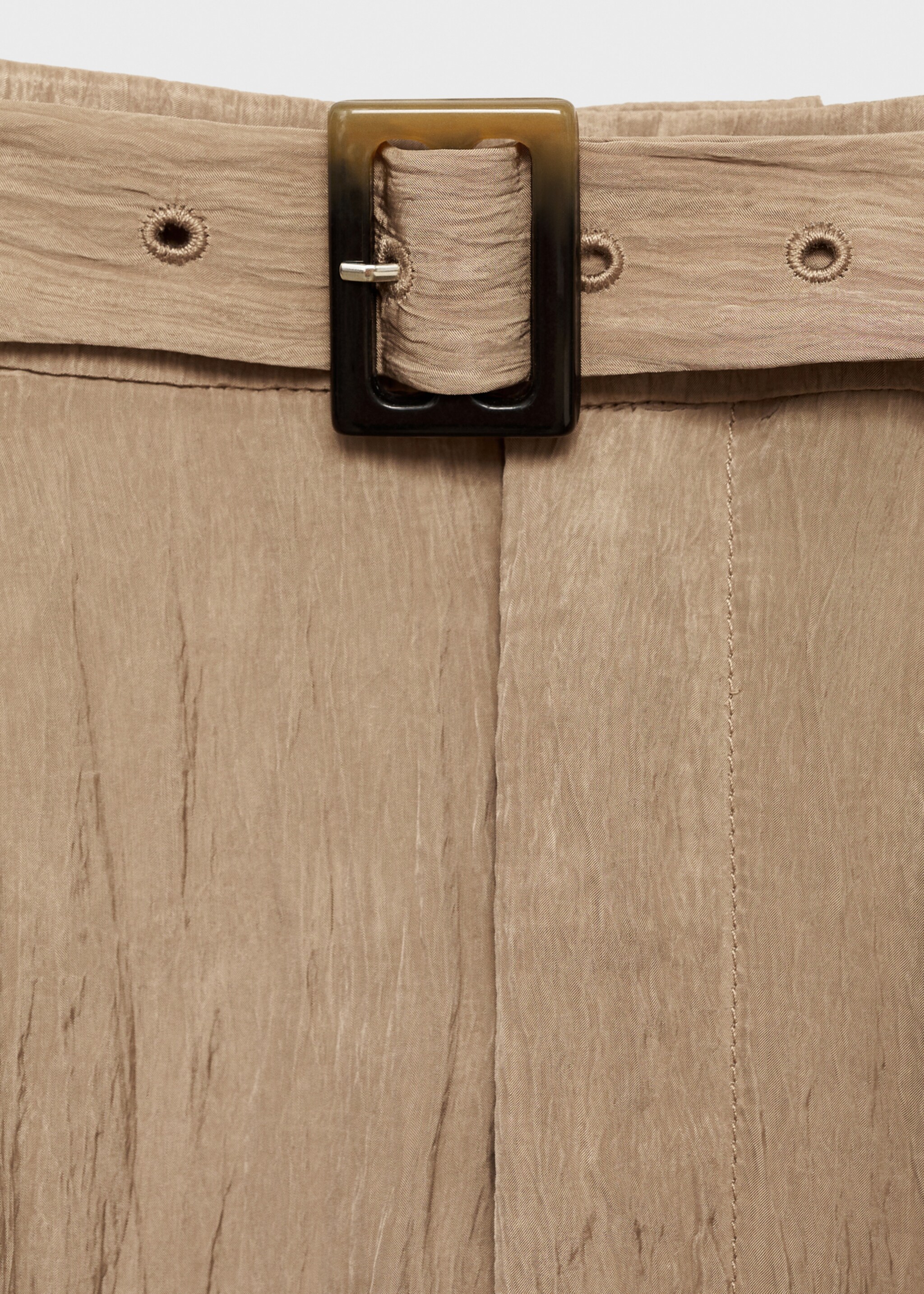 Textured trousers with belt - Details of the article 8, Brown. Ref: 77067646-00.