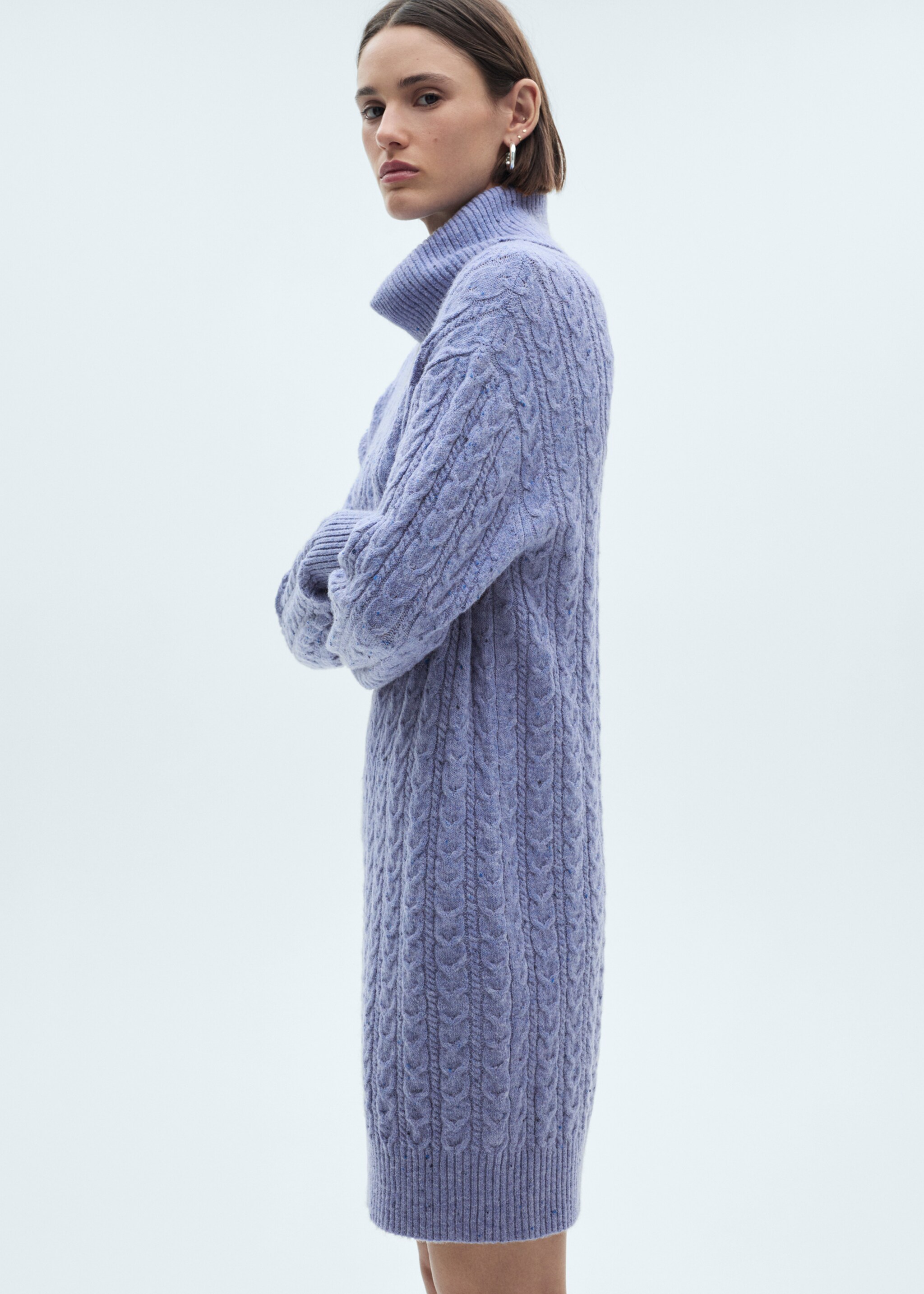 Turtle neck knit dress - Details of the article 2, Sky Blue. Ref: 77067661-00.