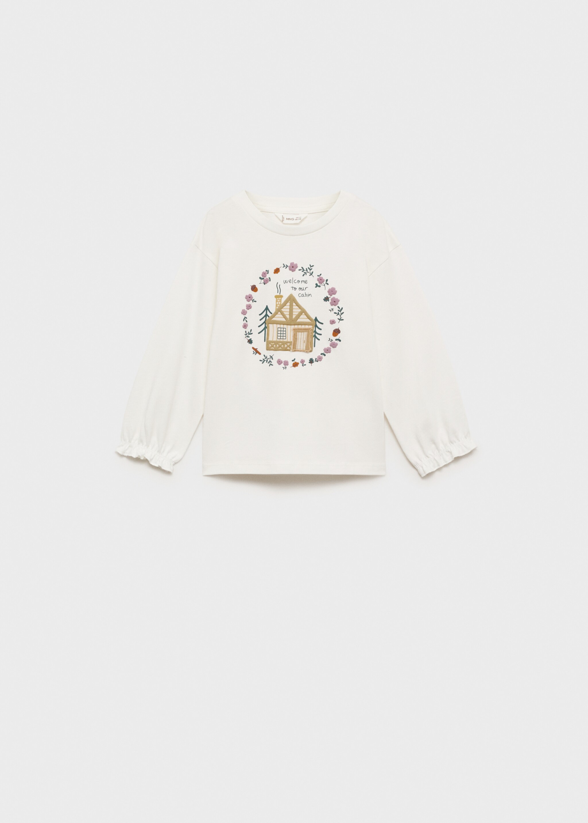 Long-sleeved t-shirt with embossed print - Article without model, Off White. Ref: 77067665-00.