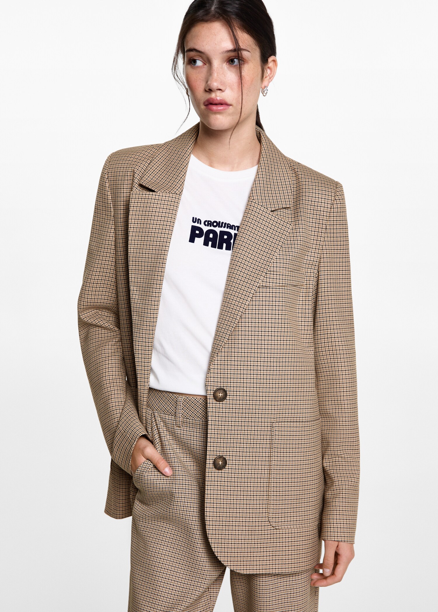 Hahnentritt-Blazer aus Woll-Mix - Mittlere Ansicht