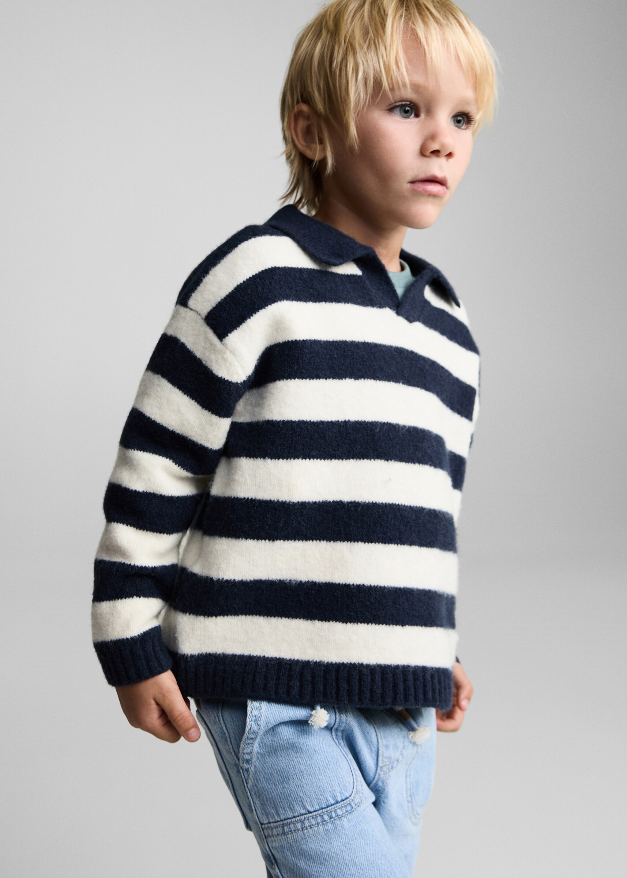 Striped polo-neck sweater - Medium plane, Dark Navy. Ref: 77067680-00.