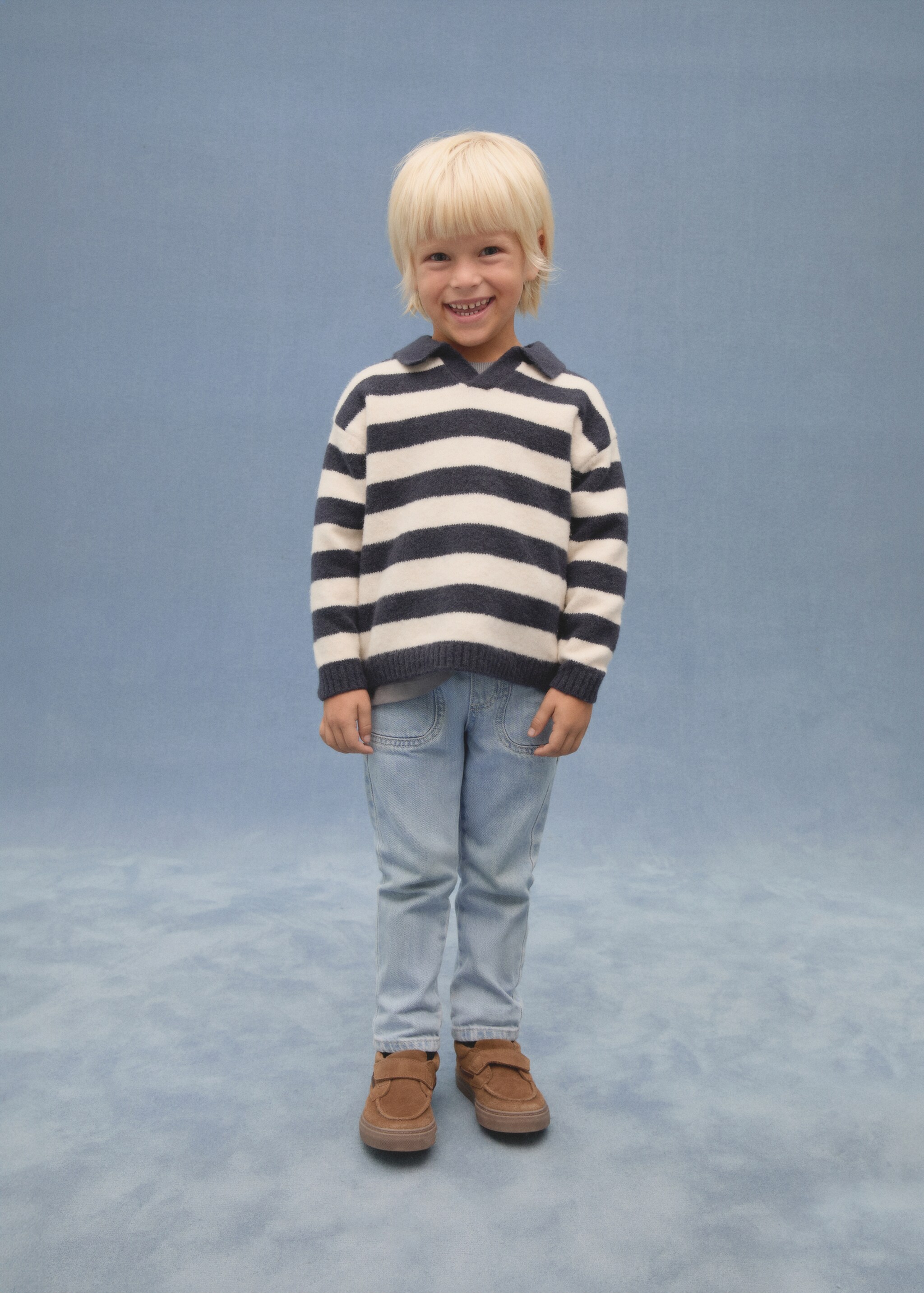 Striped polo-neck sweater - Details of the article 6, Dark Navy. Ref: 77067680-00.