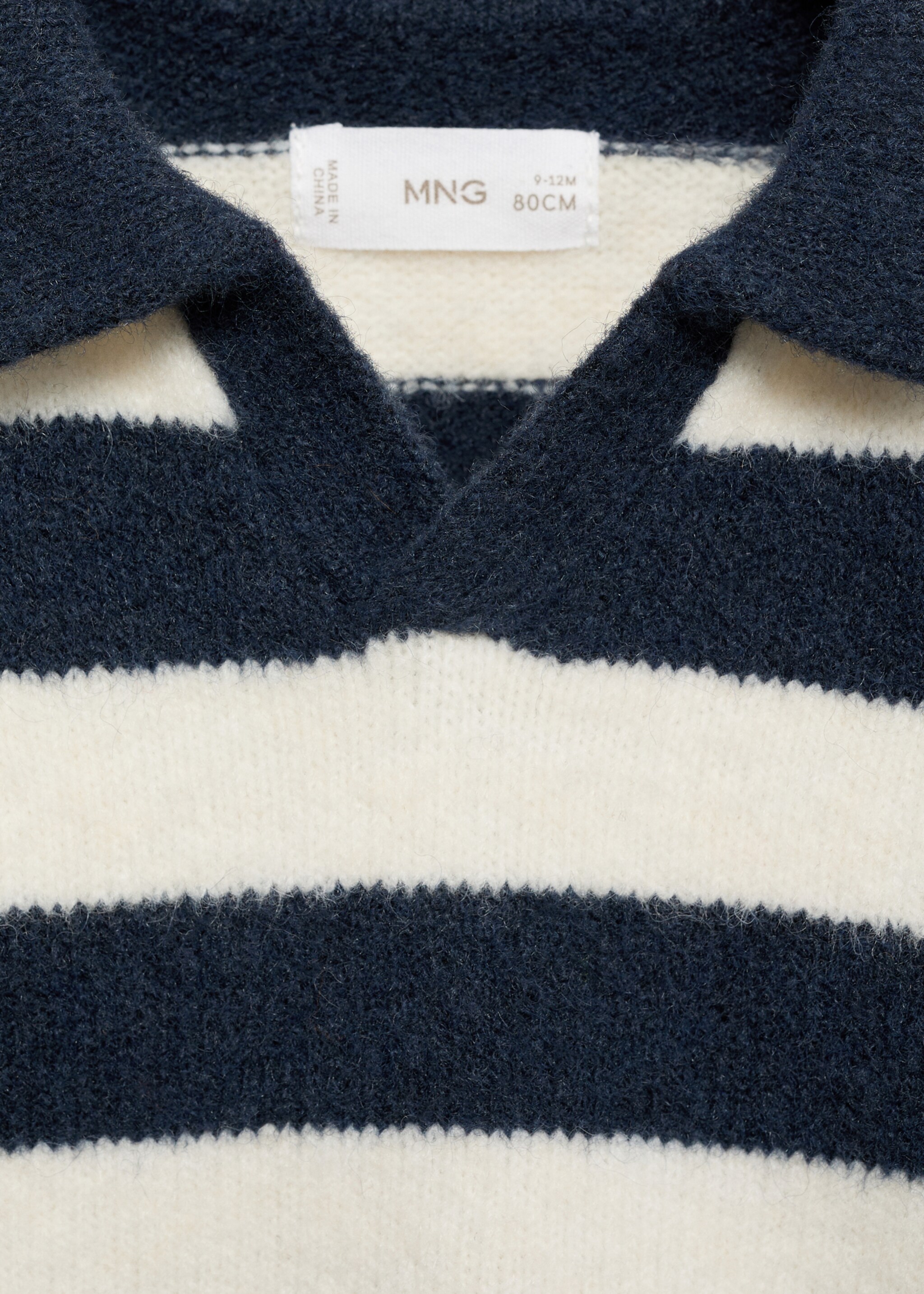 Striped polo-neck sweater - Details of the article 8, Dark Navy. Ref: 77067680-00.