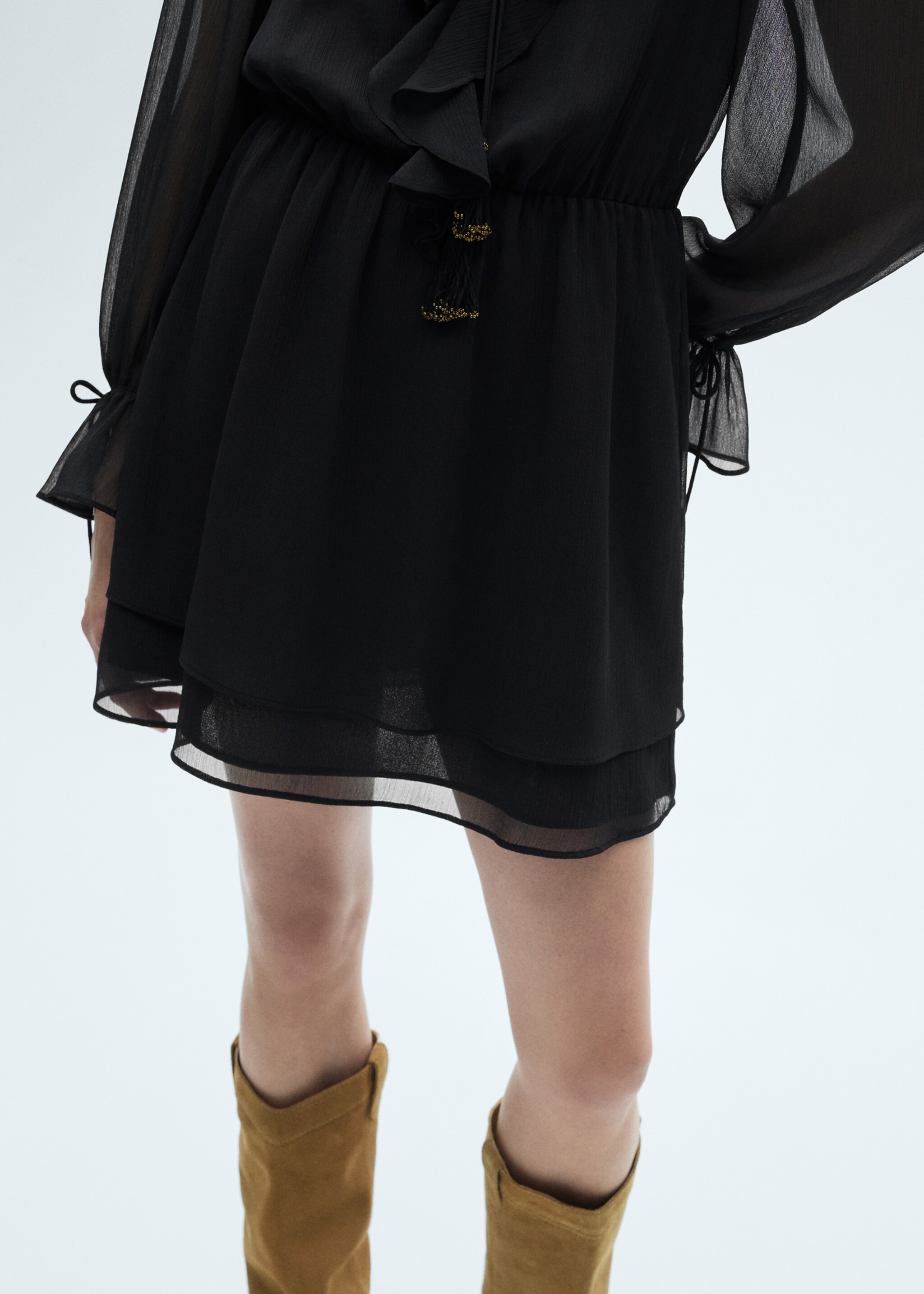 Short ruffled dress - Details of the article 6, Black. Ref: 77067685-00.