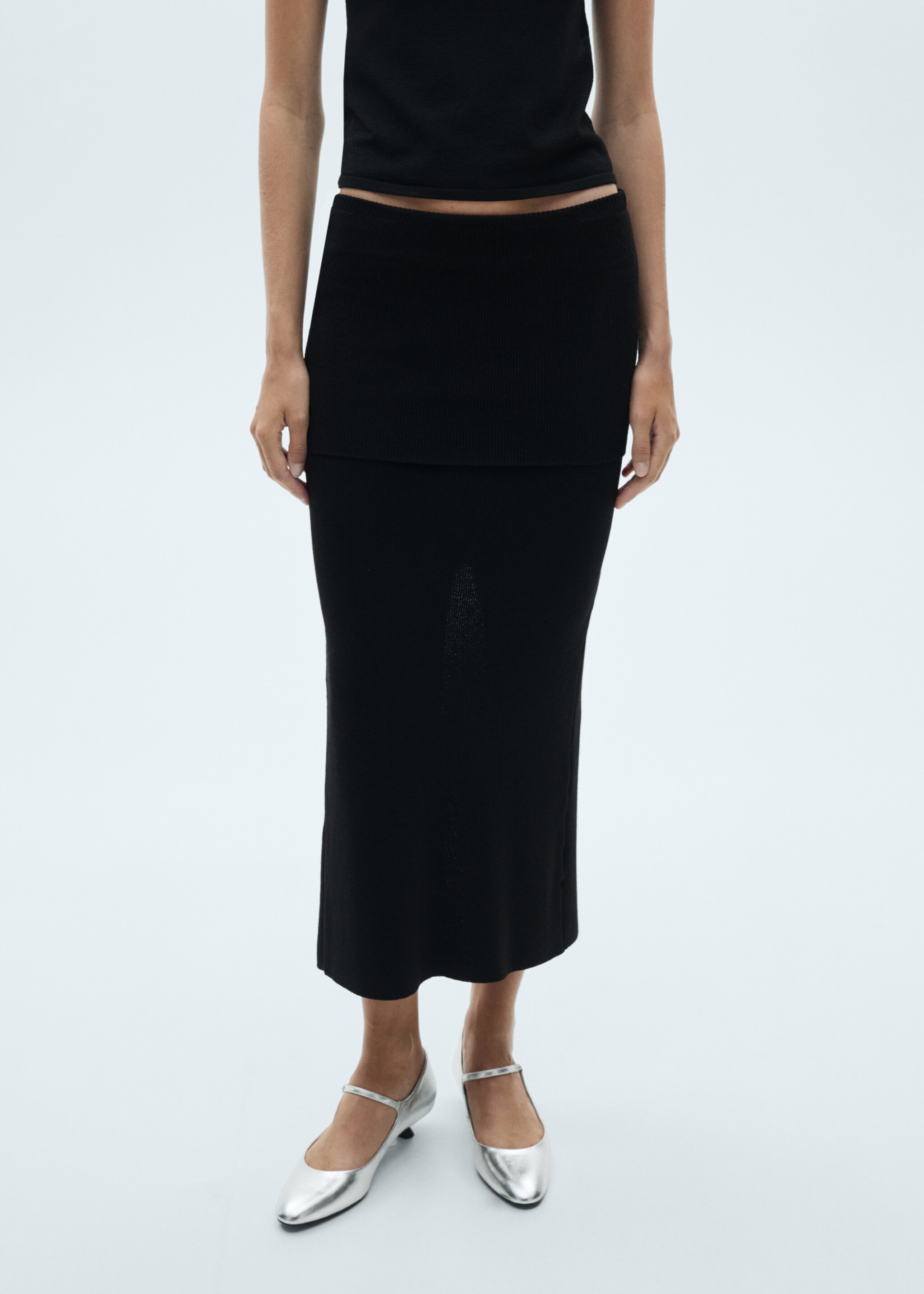 Ribbed midi skirt - Medium plane, Black. Ref: 77067711-00.