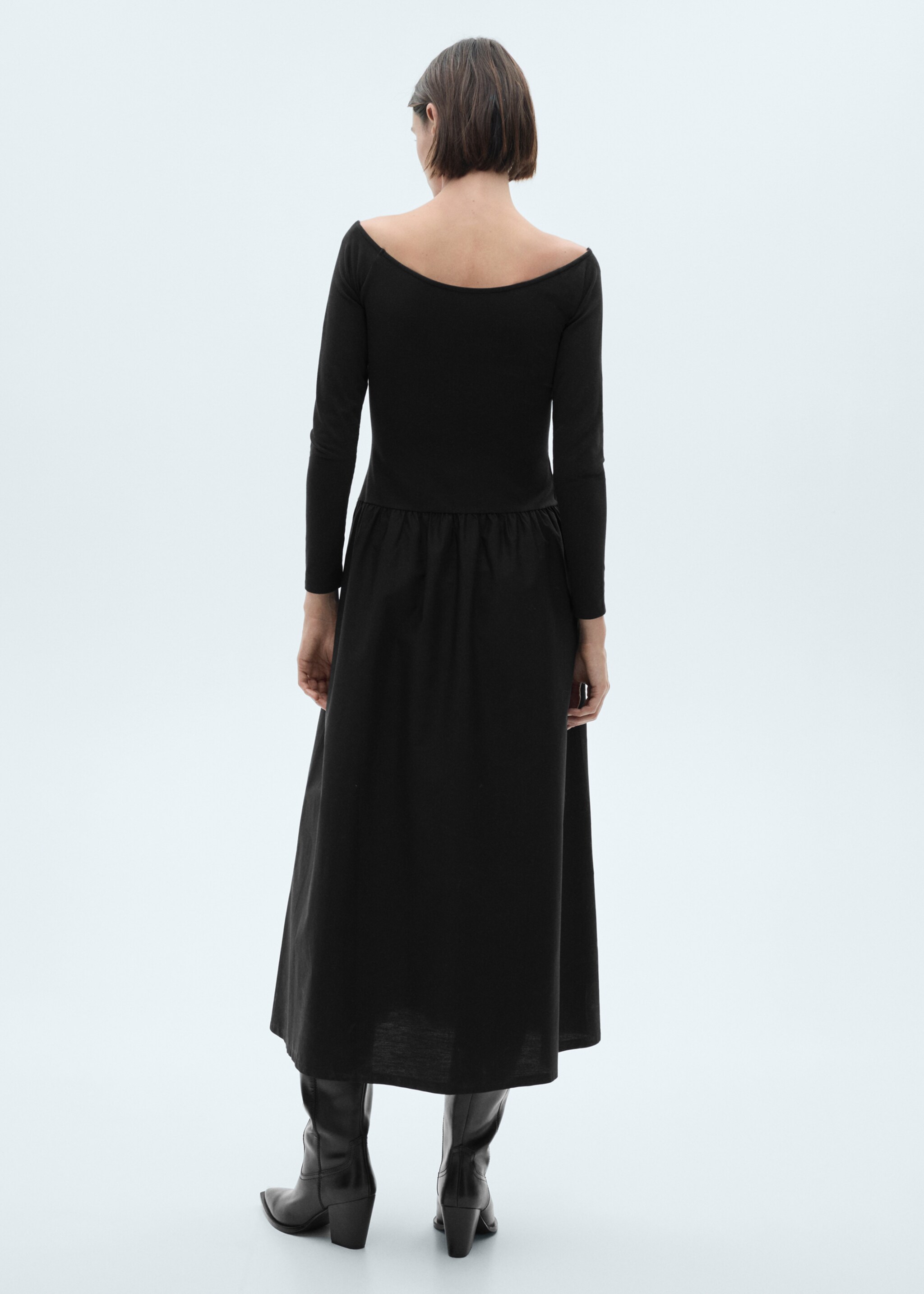 Rochie evazată combinată - Spatele articolului, Negru. Ref: 77067718-00.