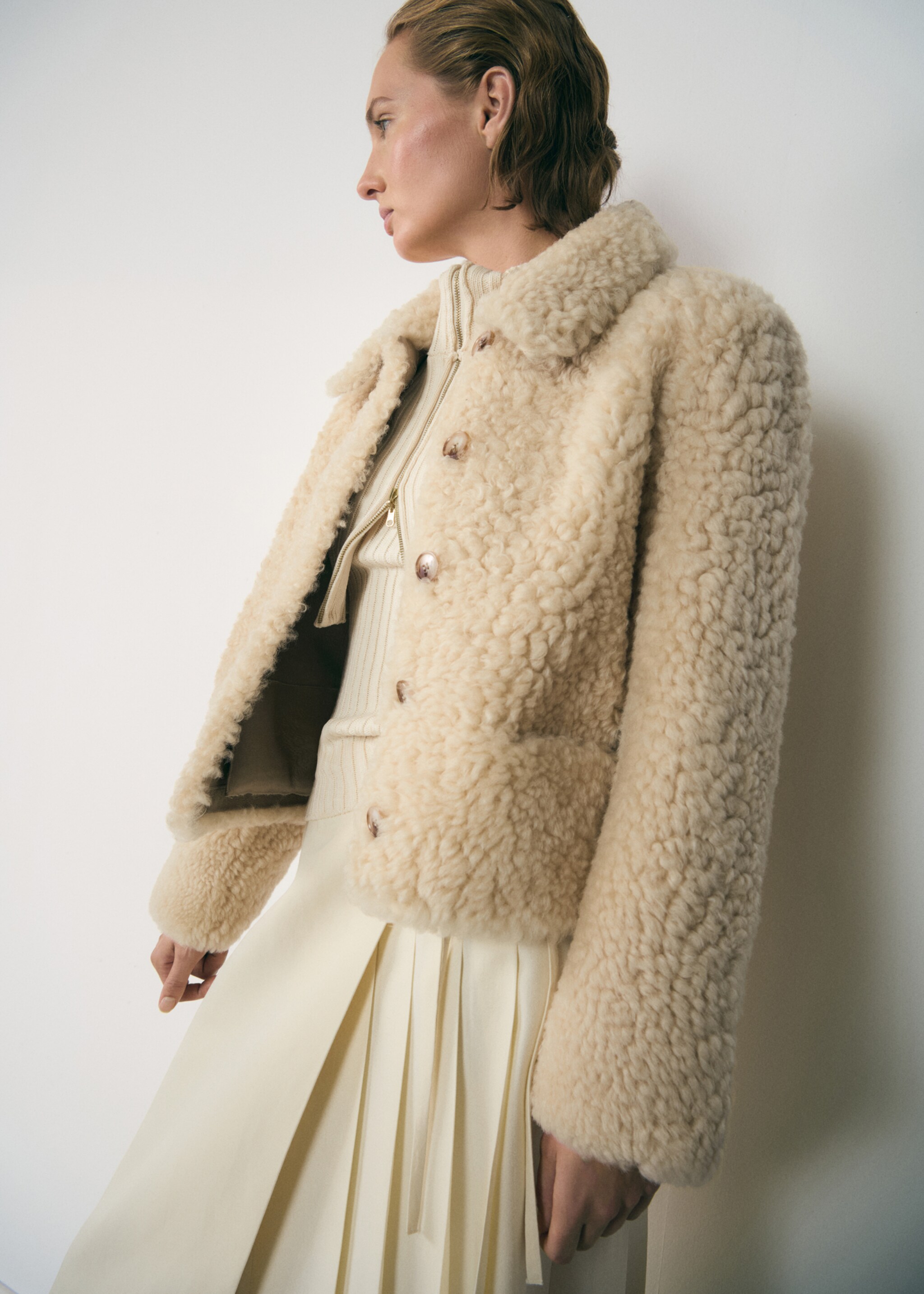 Lyocell skirt with bow - Details of the article 1, Ecru. Ref: 77067720-00.