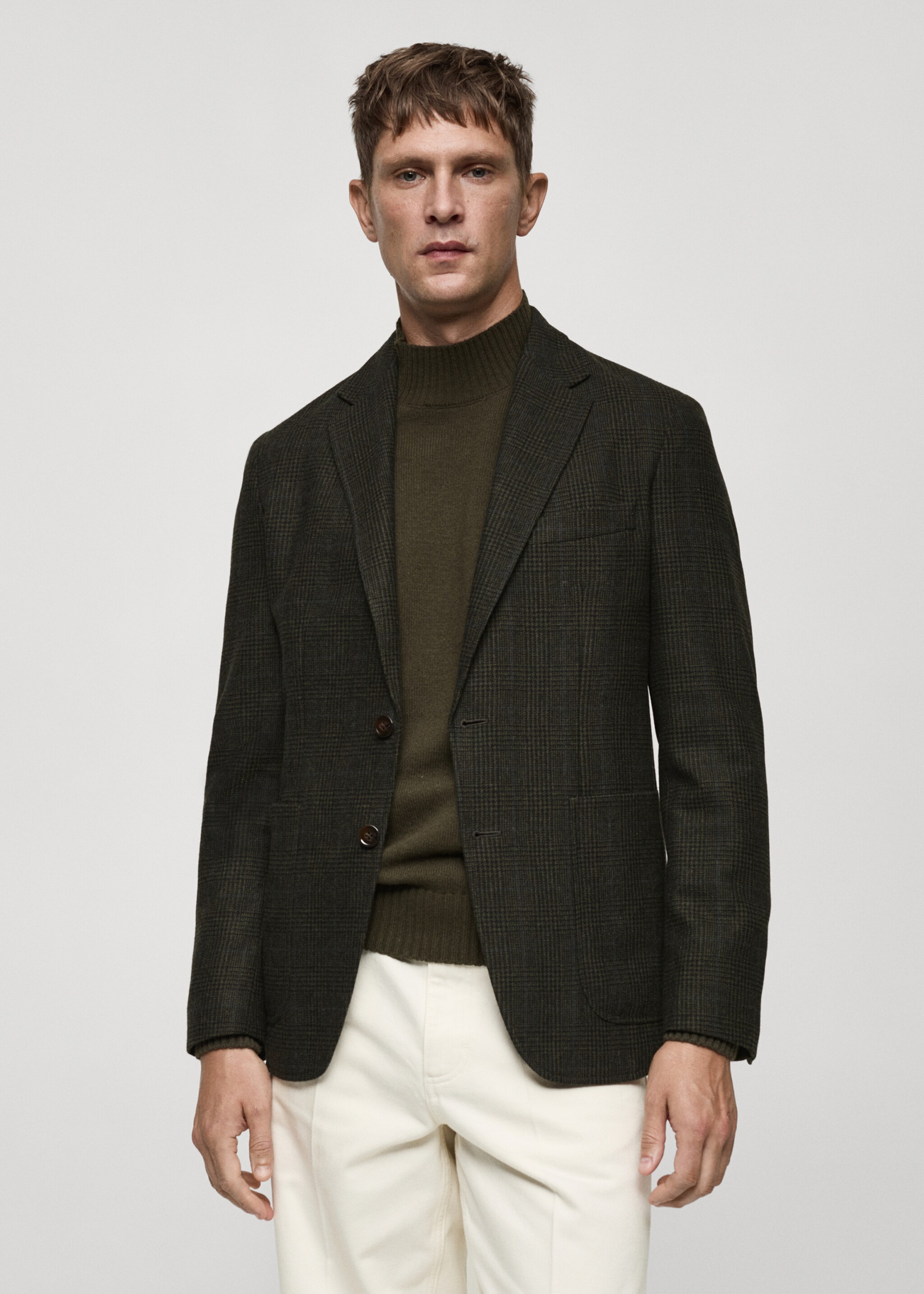 Wool-blend slim-fit suit jacket - Medium plane, Khaki. Ref: 77067917-00.