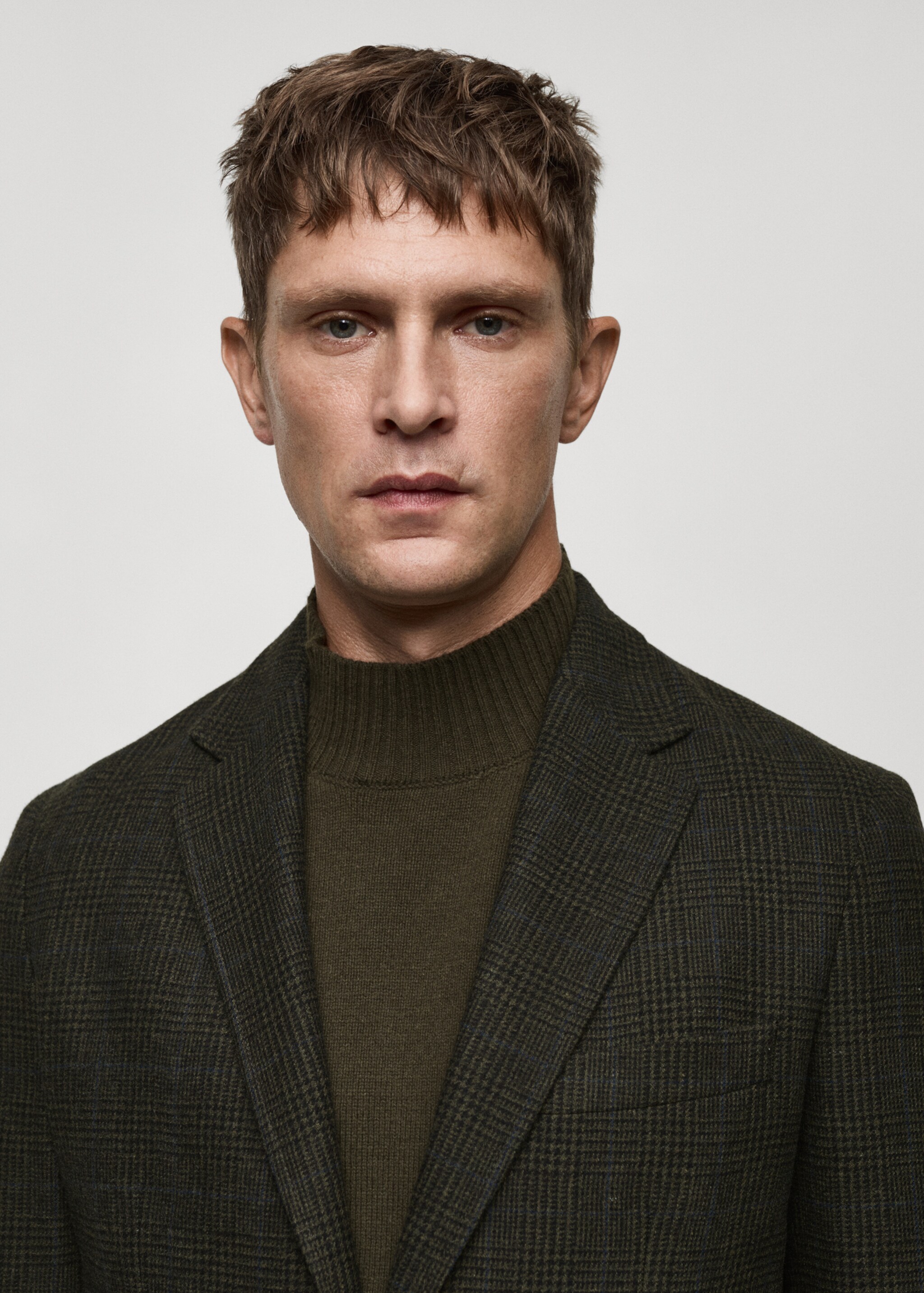 Wool-blend slim-fit suit jacket - Details of the article 1, Khaki. Ref: 77067917-00.