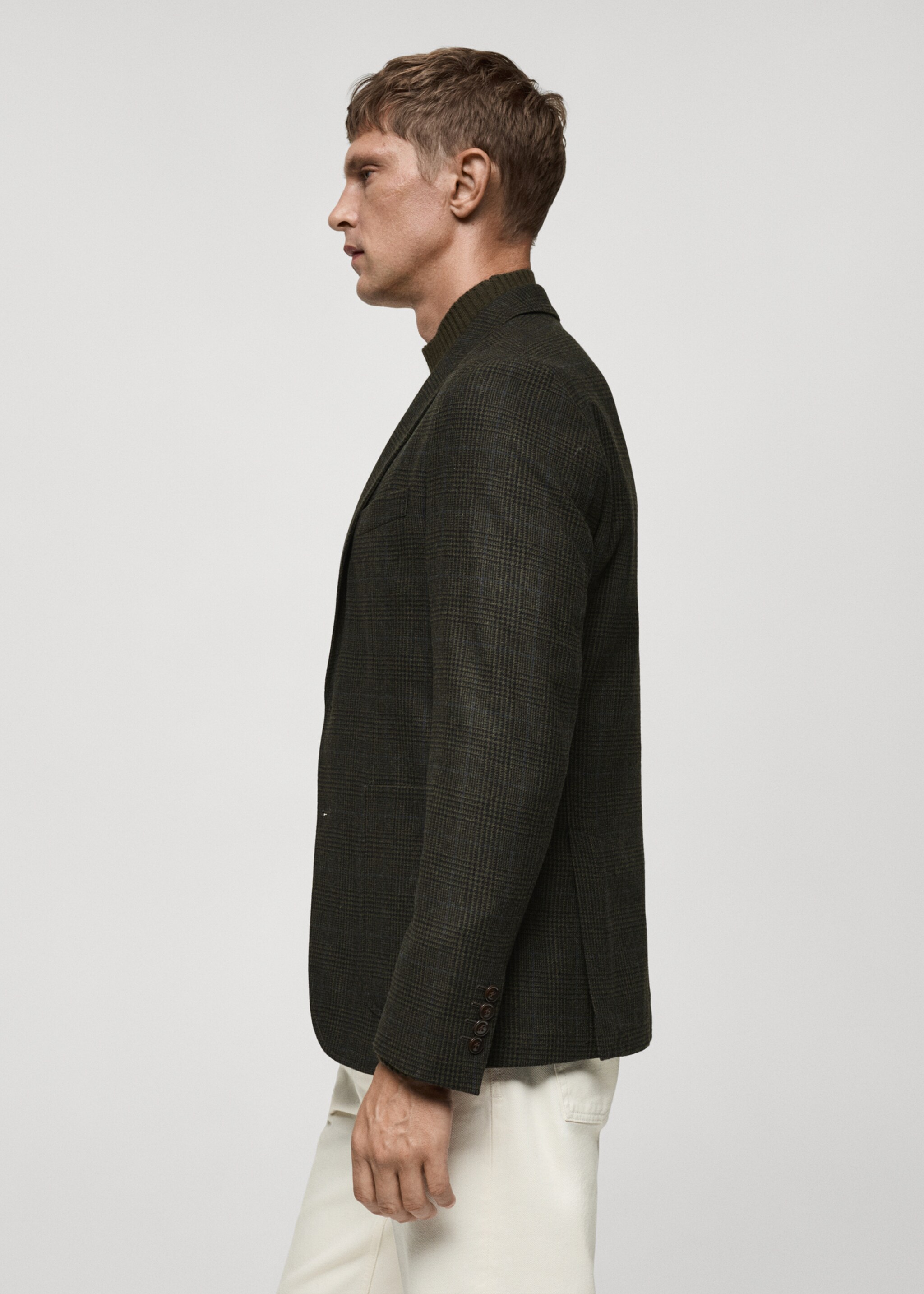 Wool-blend slim-fit suit jacket - Details of the article 2, Khaki. Ref: 77067917-00.