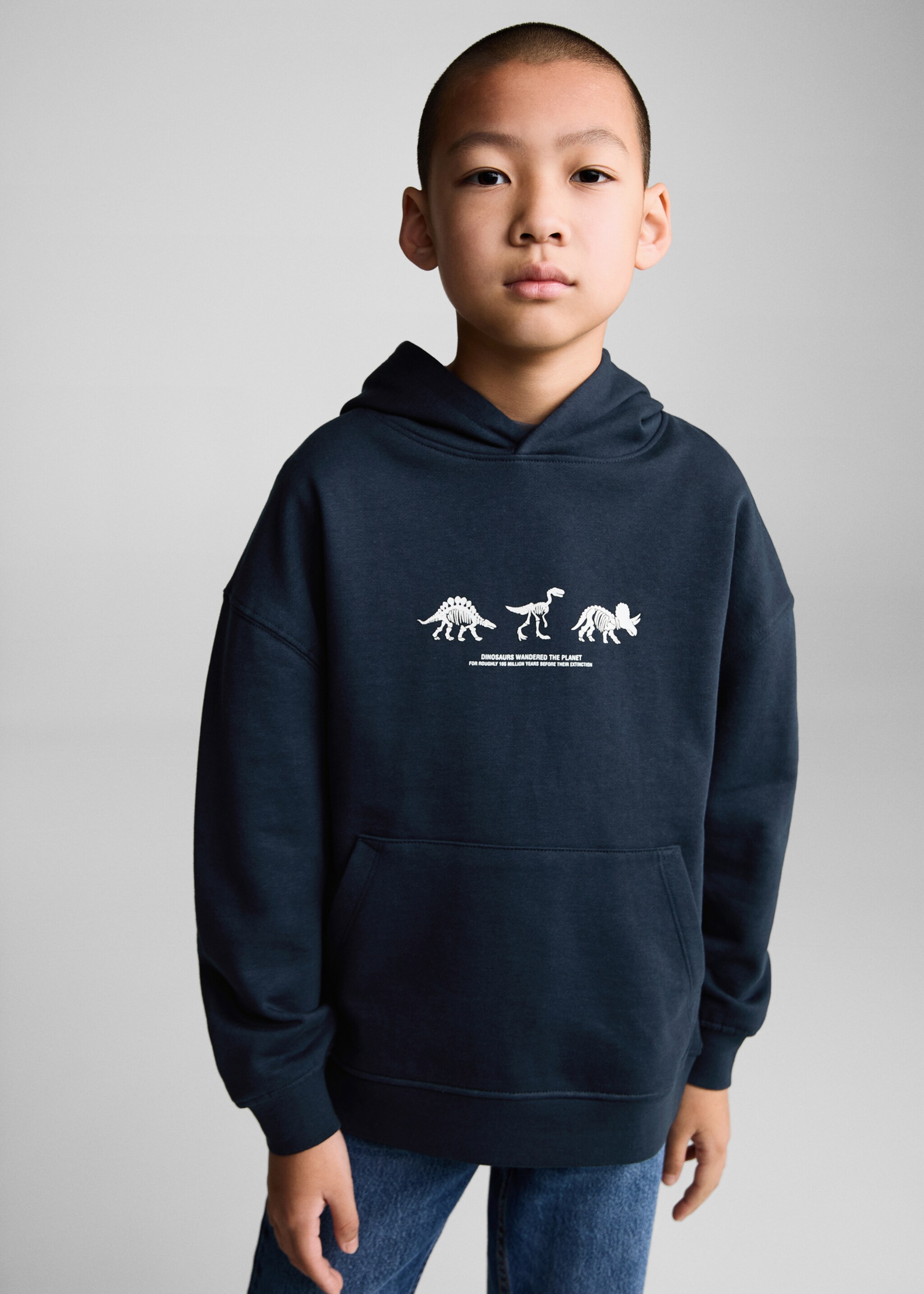 Sudadera estampado dinosaurios - Plano medio, Azul marino oscuro. Ref: 77067918-00.