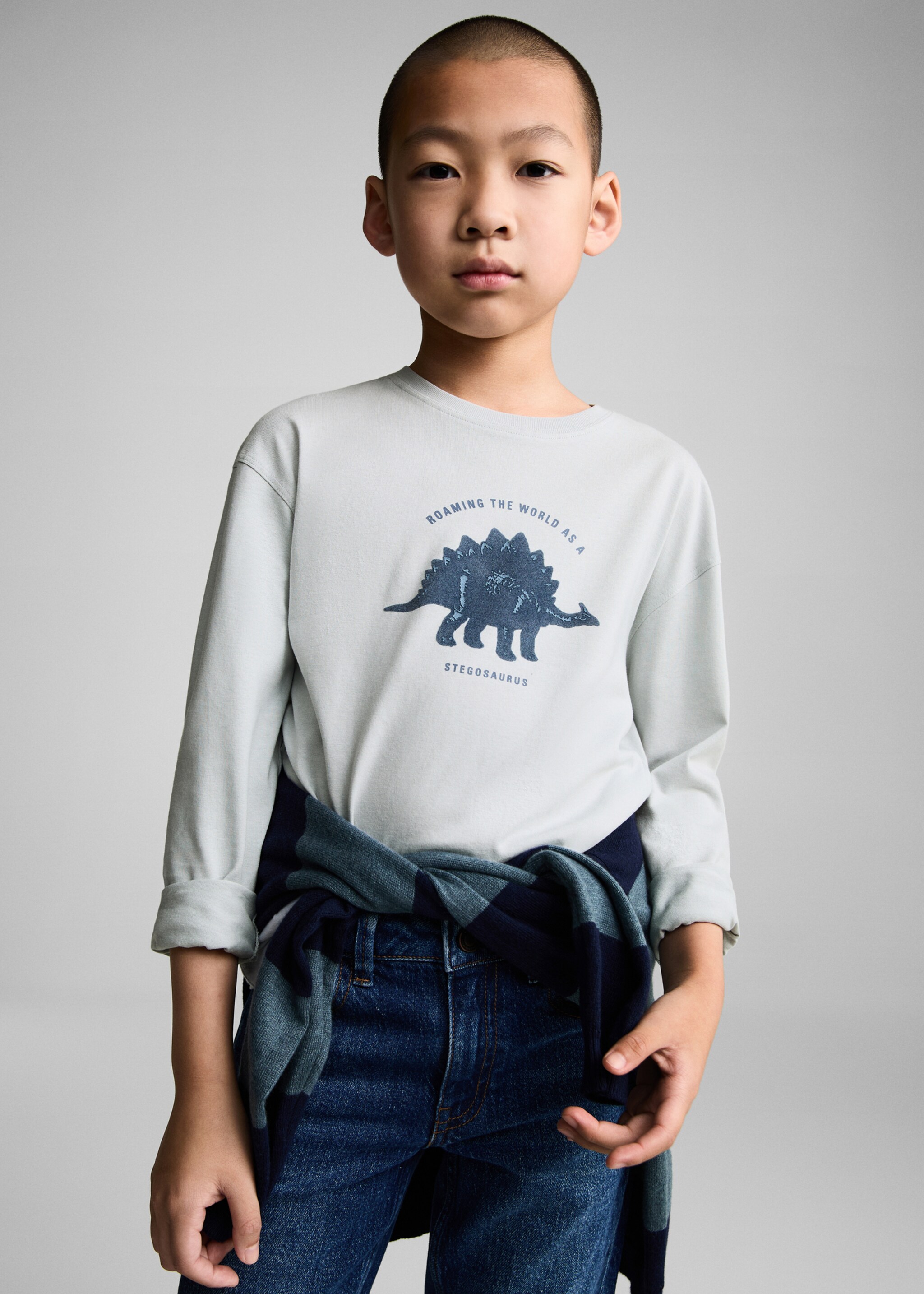 T-shirt imprimé dinosaure - Plan moyen, Gris clair/pastel. Ref: 77067919-00.