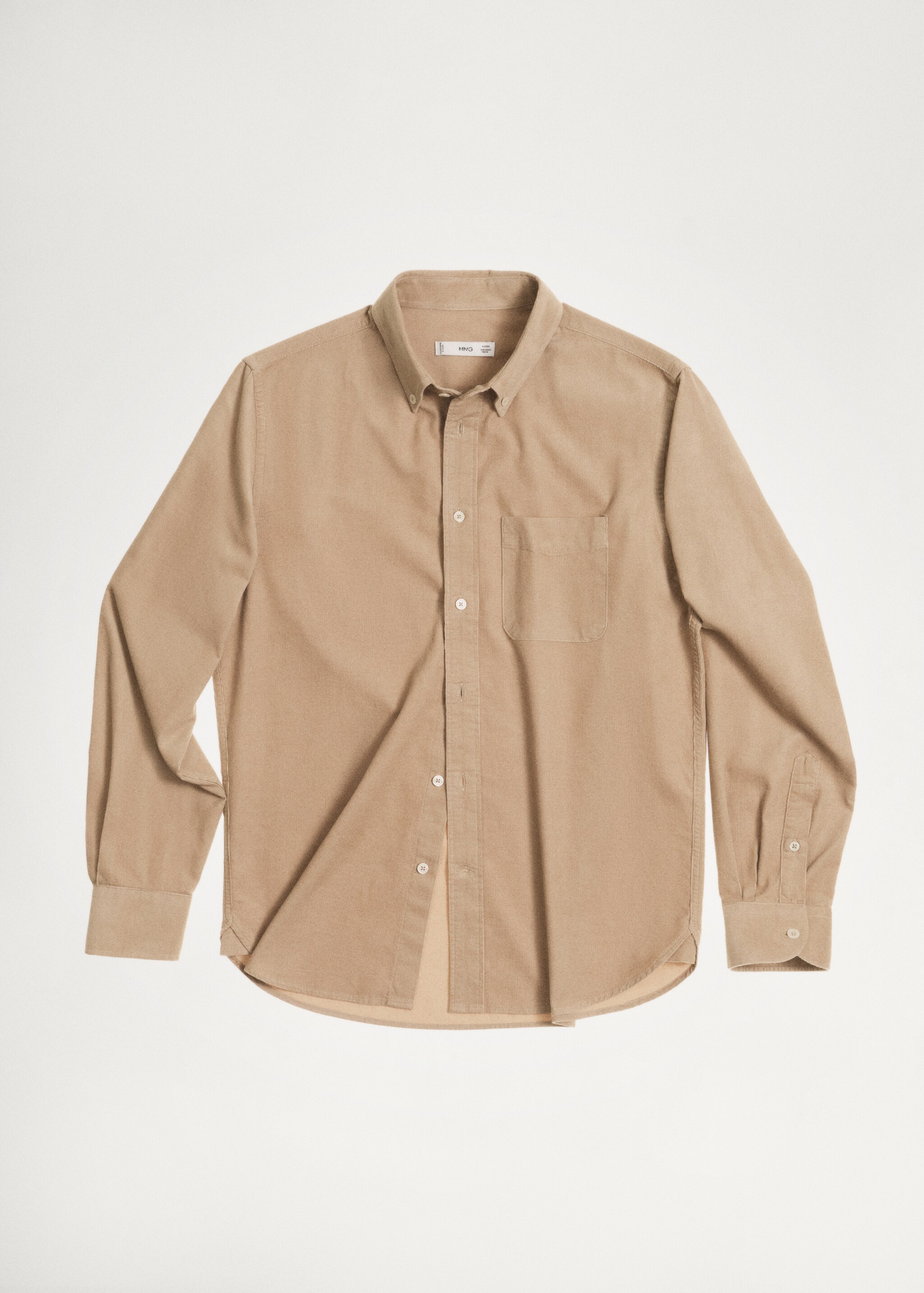Classic-fit micro-corduroy shirt - Details of the article 5, Beige. Ref: 77067924-00.