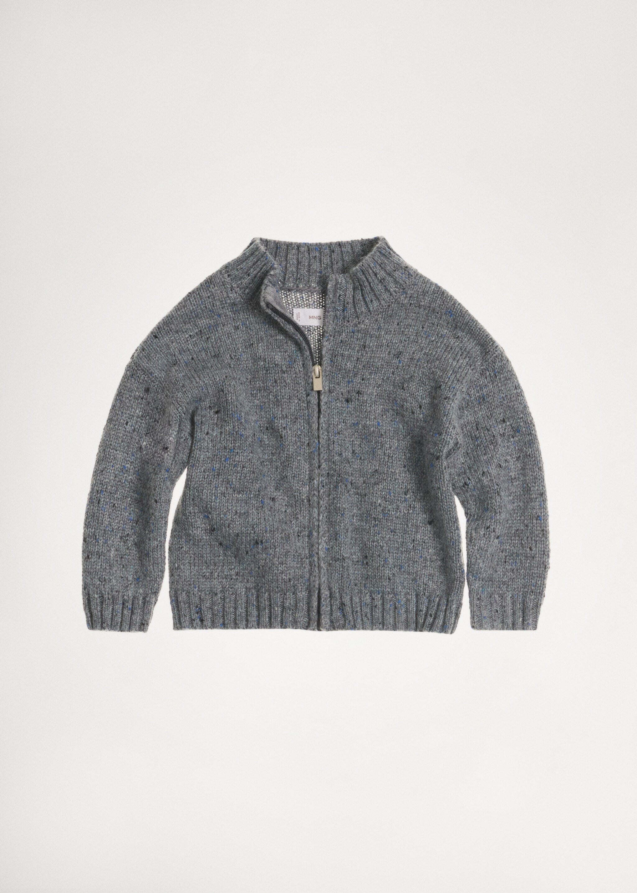Zipped knit cardigan - Details of the article 5, Medium Heather Grey. Ref: 77067935-00.