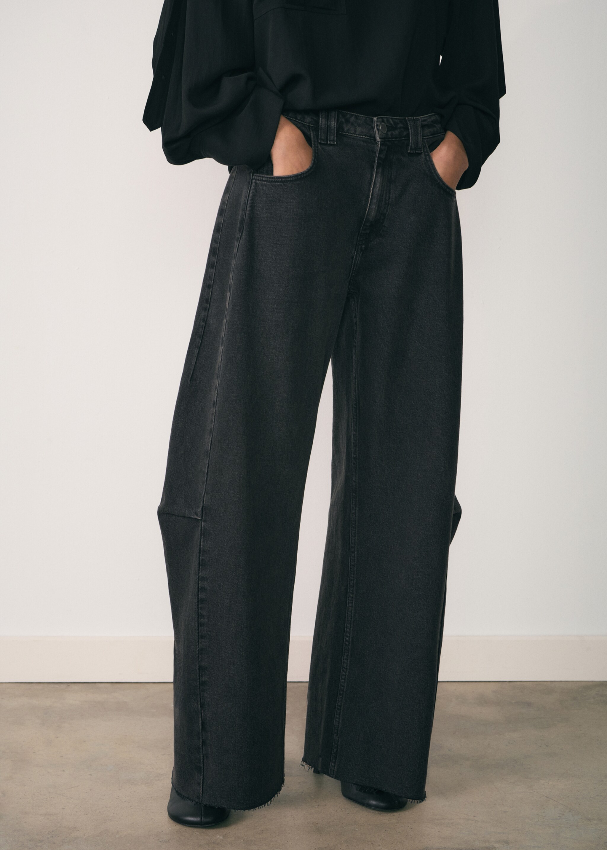 Wideleg loose low-rise jeans - Middenvlak, Black denim. Ref: 77067937-00.