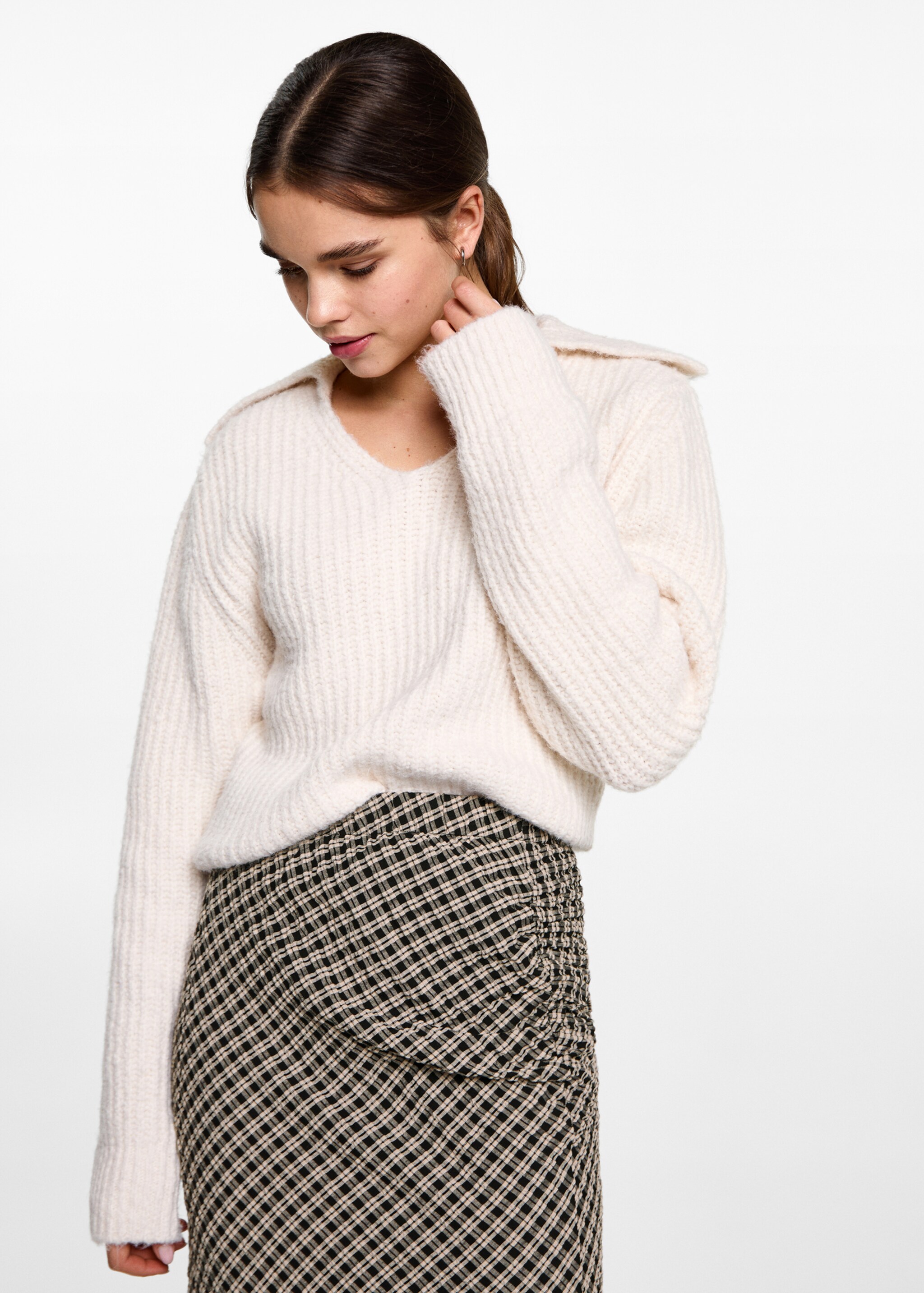 Faldilla midi quadres - Pla mig, Negre. Ref: 77068278-00.