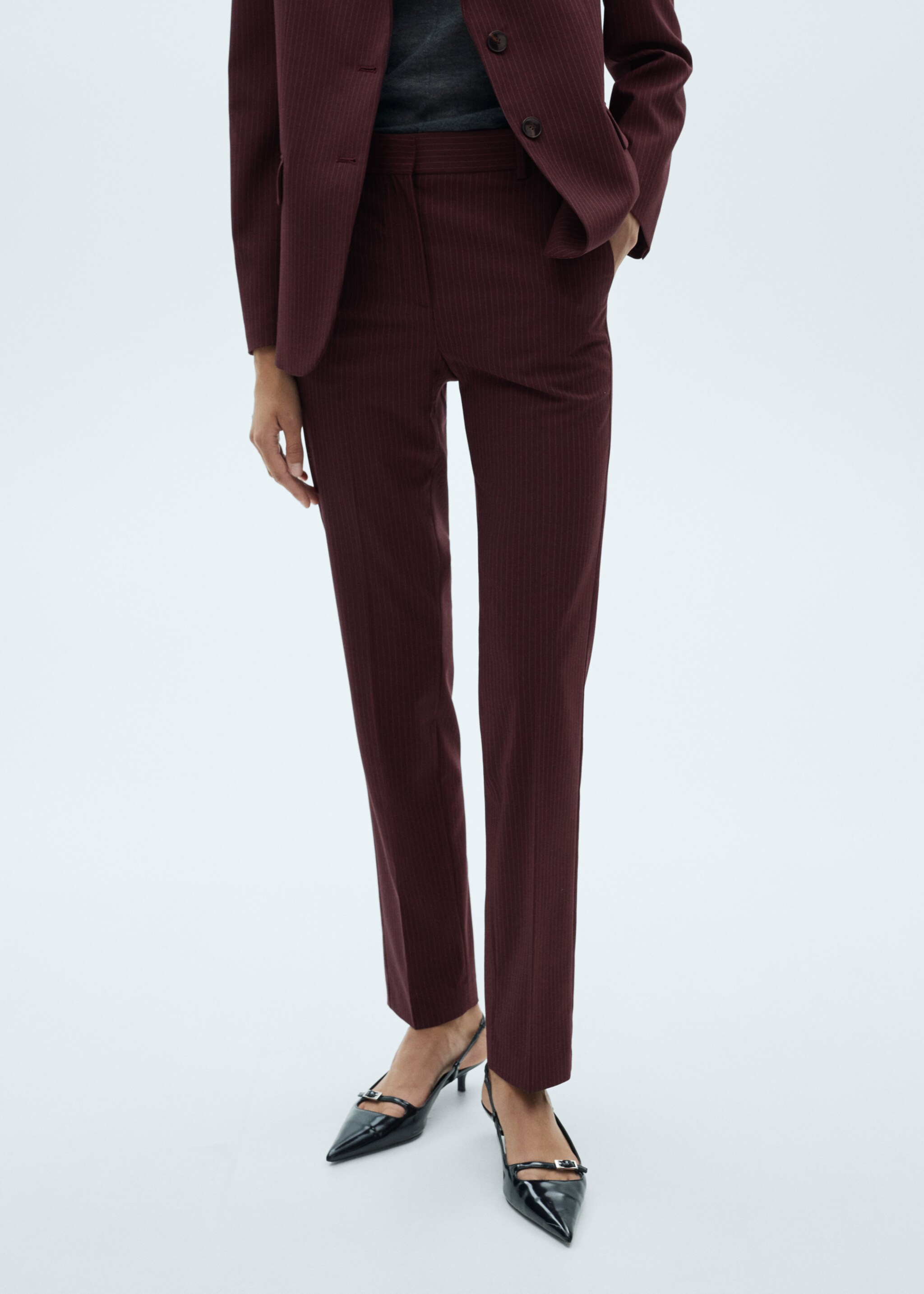 Pinstripe suit trousers - Medium plane, Maroon. Ref: 77068283-00.