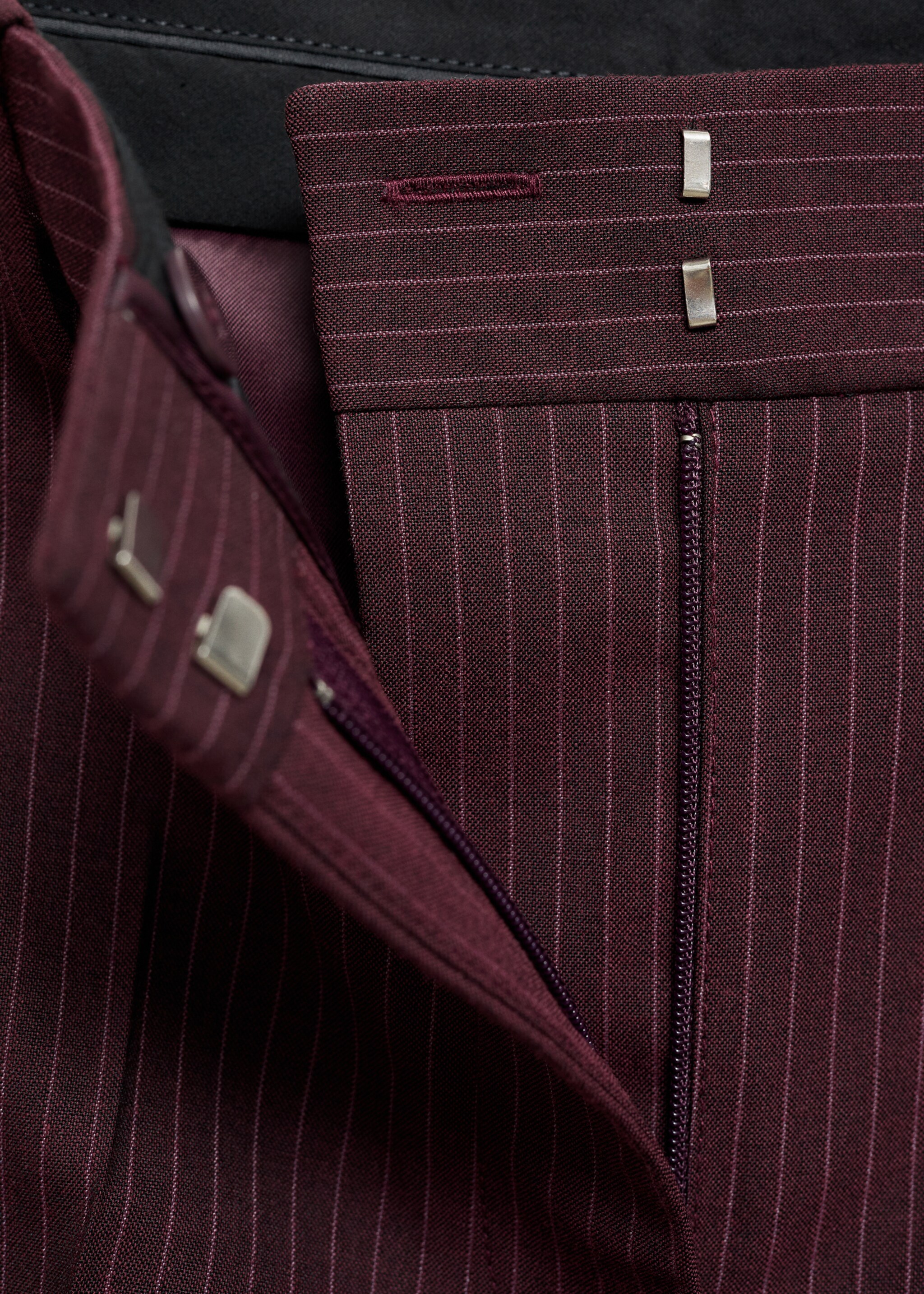 Pinstripe suit trousers - Details of the article 8, Maroon. Ref: 77068283-00.