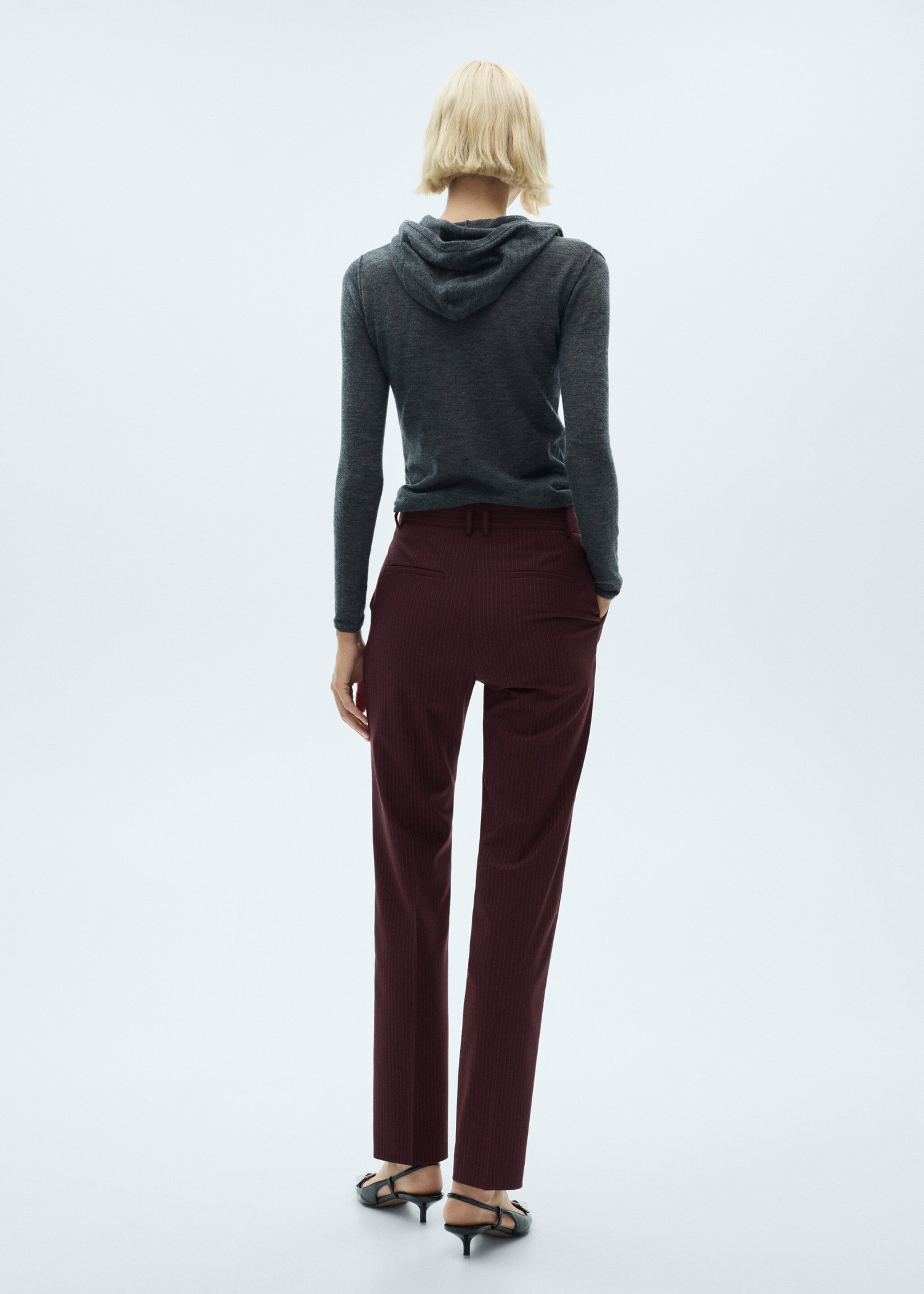 Pinstripe suit trousers - Reverse of the article, Maroon. Ref: 77068283-00.