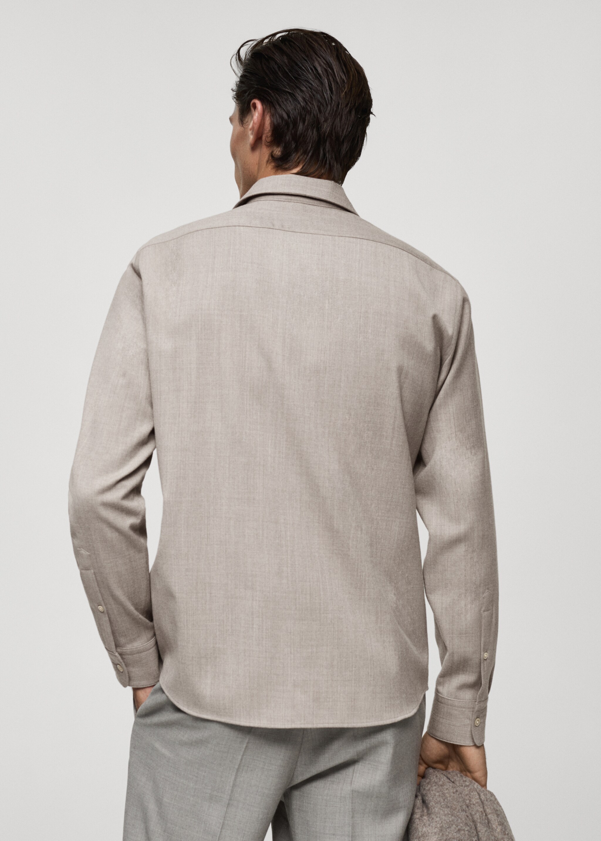 100% wool shirt with pocket - Reverse of the article, Beige. Ref: 77068633-00.