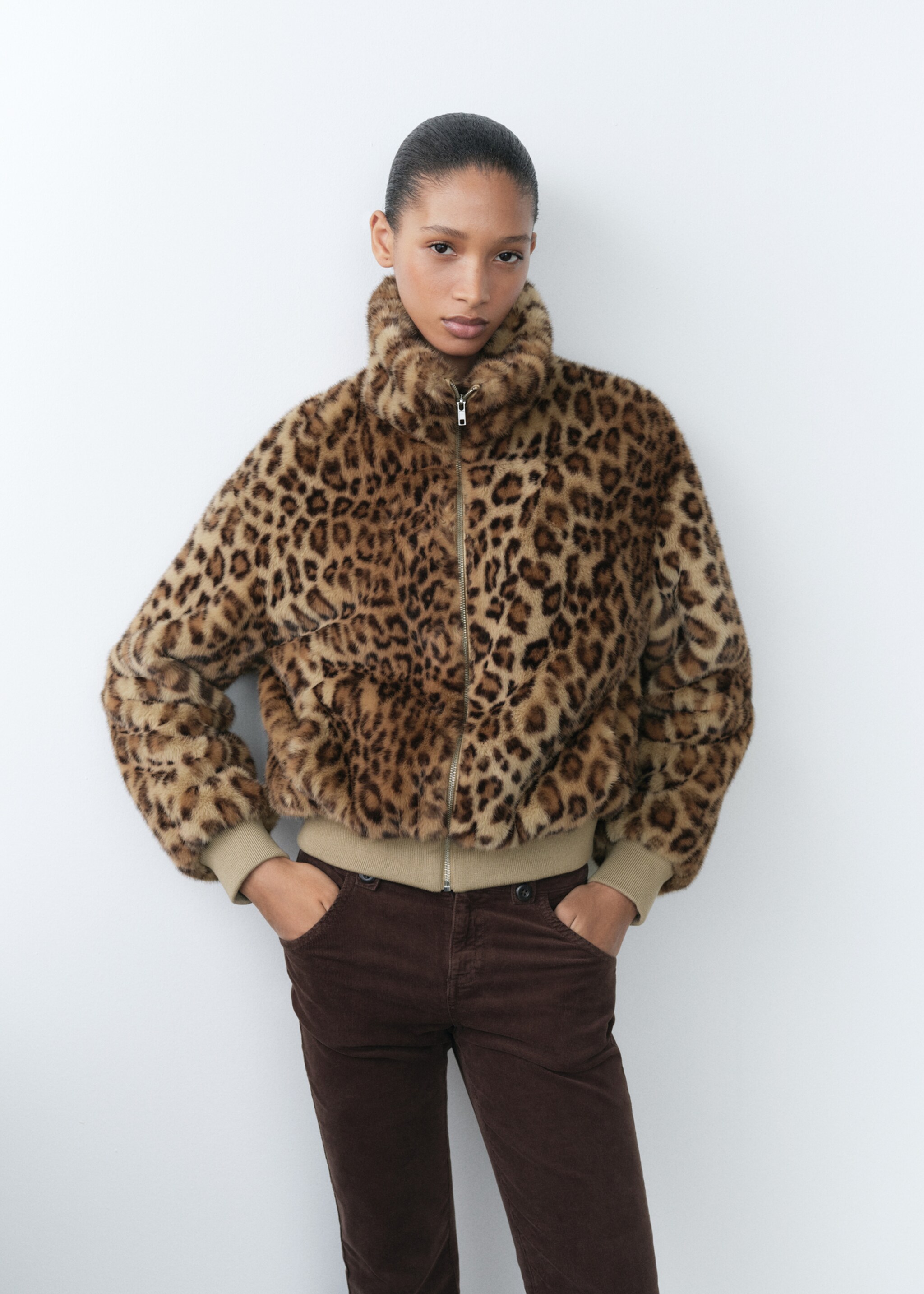 Faux-fur leopard-print jacket - Medium plane, Beige. Ref: 77068634-00.