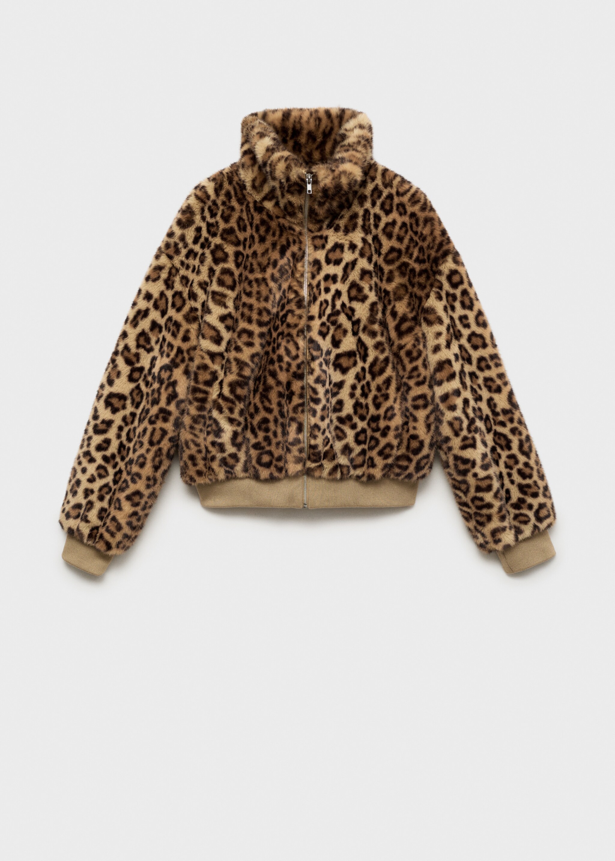 Faux-fur leopard-print jacket - Article without model, Beige. Ref: 77068634-00.