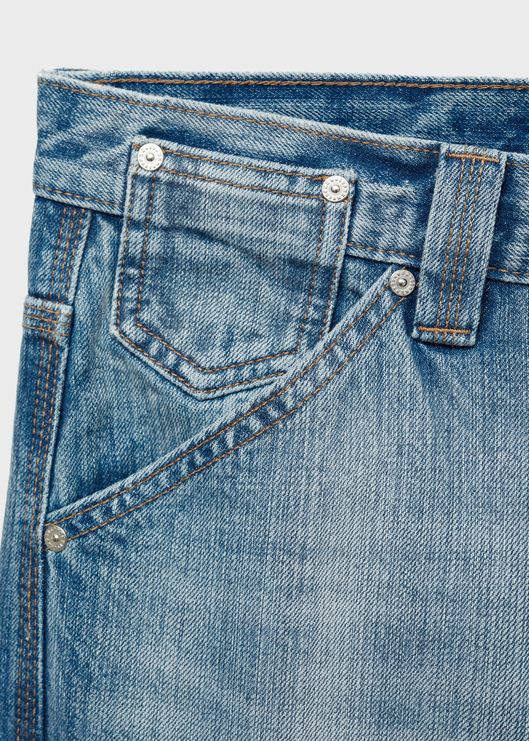 Wideleg jeans met sierstiksels - Detail van het artikel 8, Blauw. Ref: 77068635-00.