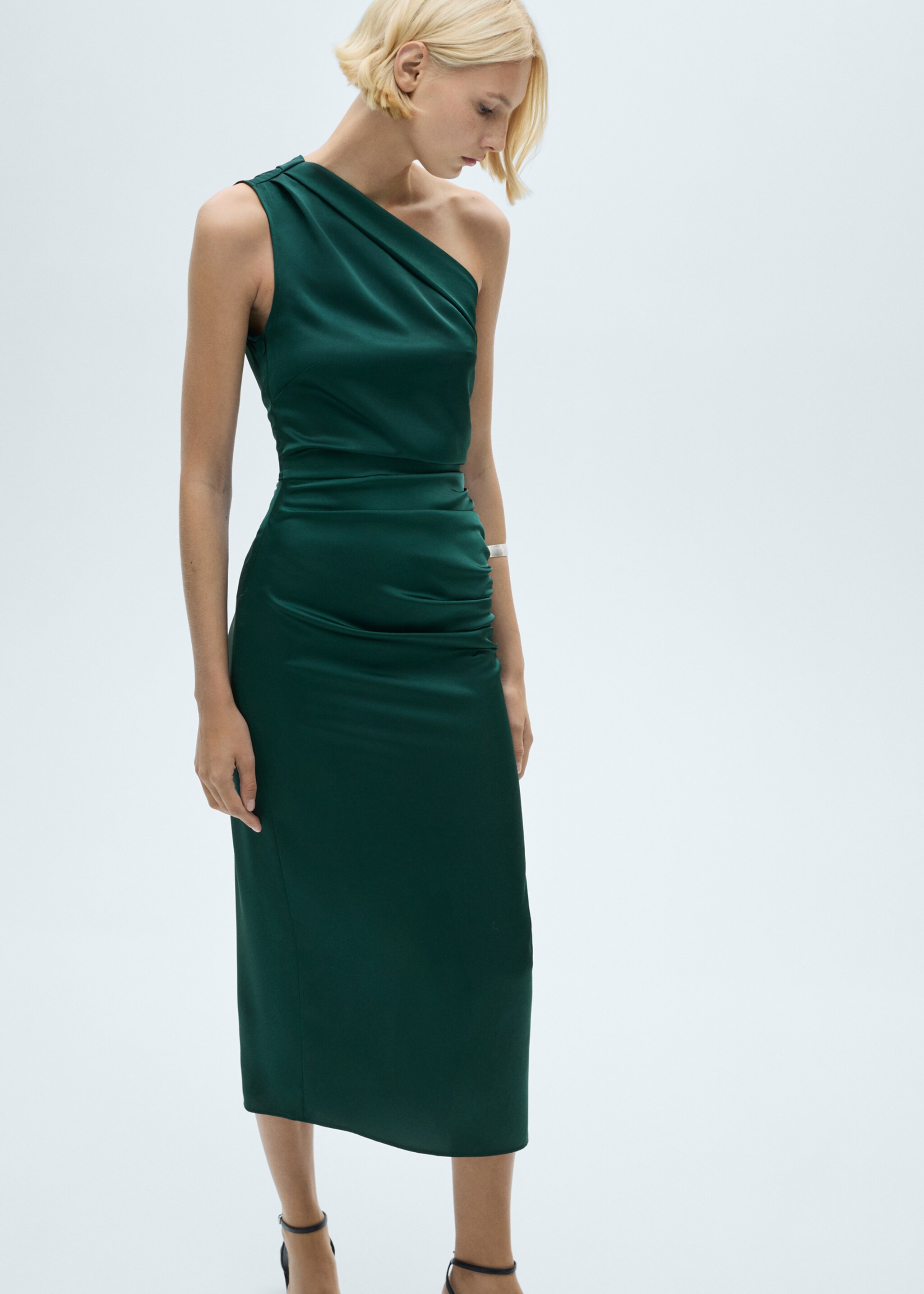 Asymmetrical pleated dress - Medium plane, Green. Ref: 77069055-00.