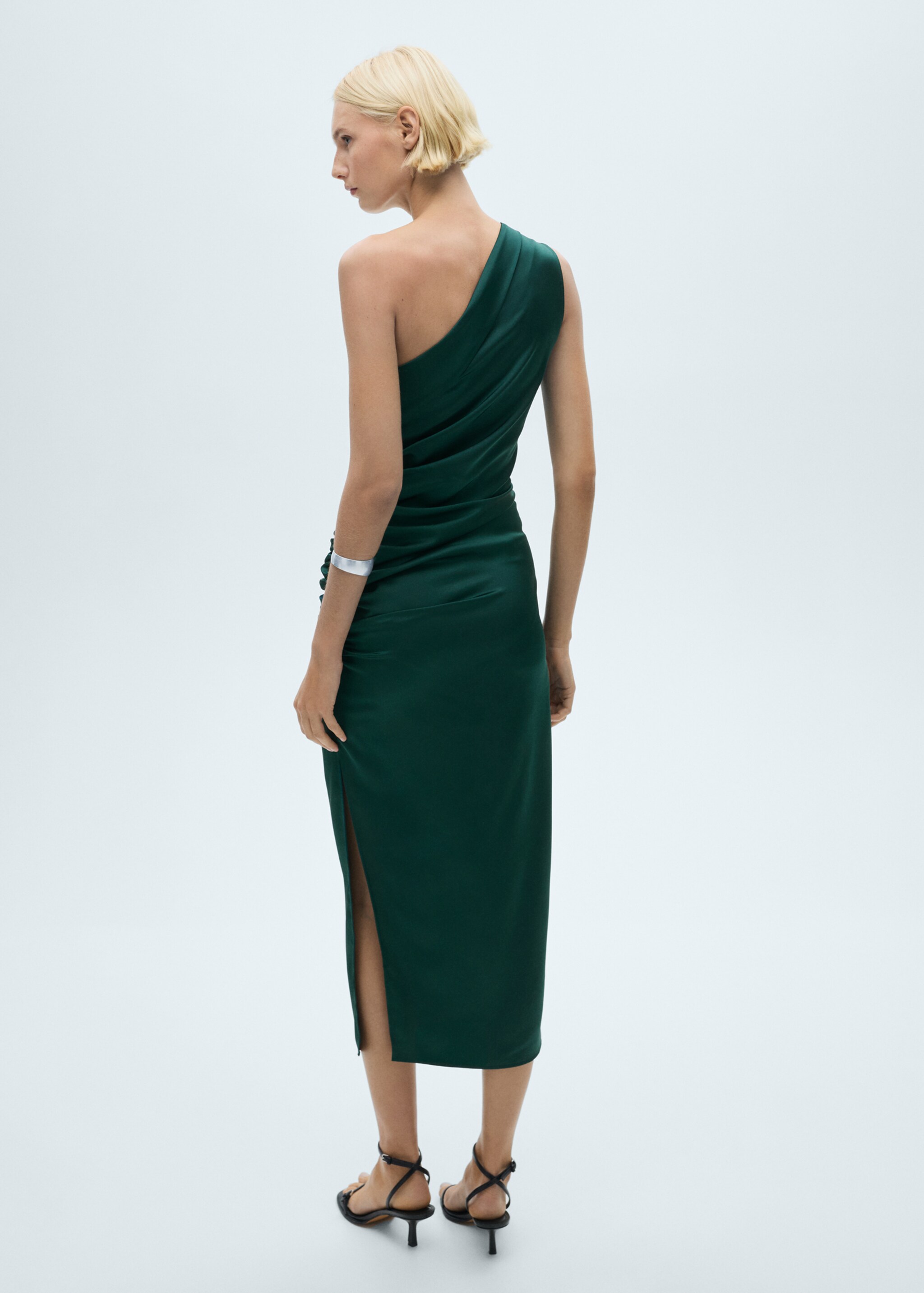 Asymmetrical pleated dress - Reverse of the article, Green. Ref: 77069055-00.