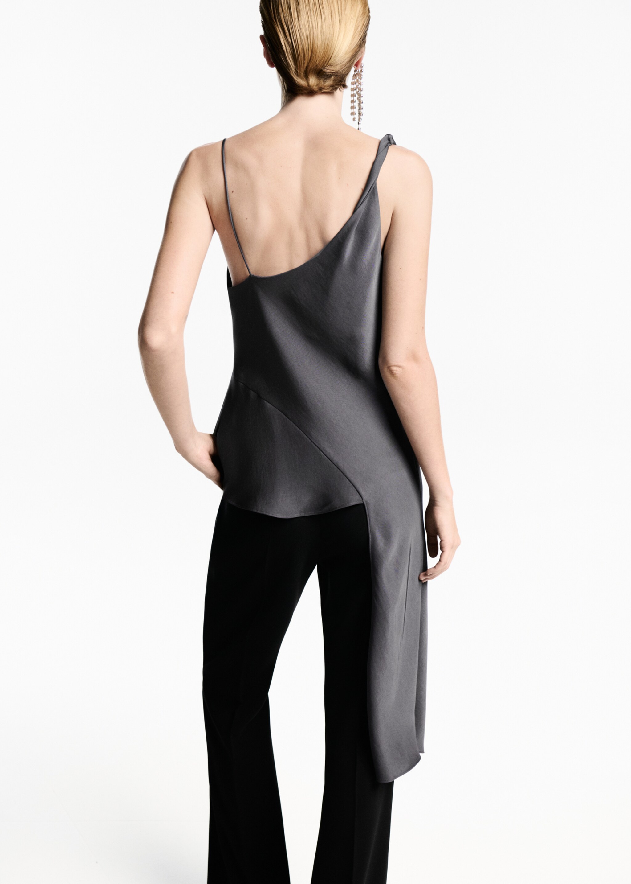 Asymmetrical top with draped neckline - Reverse of the article, Grey. Ref: 77069056-00.