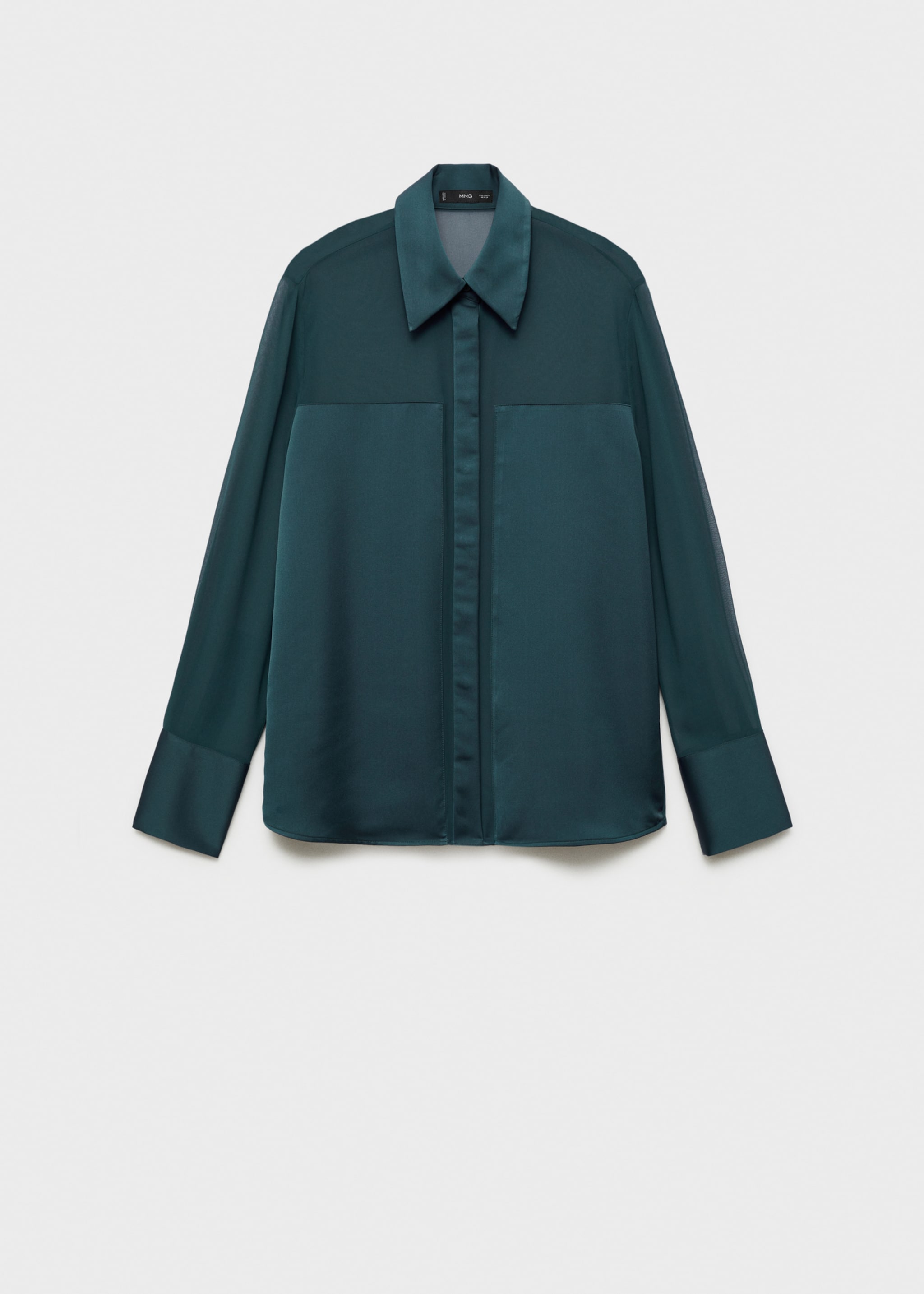 Camisa de chiffon com painéis acetinados - Artigo sem modelo, Azul-noite. Ref: 77069057-00.