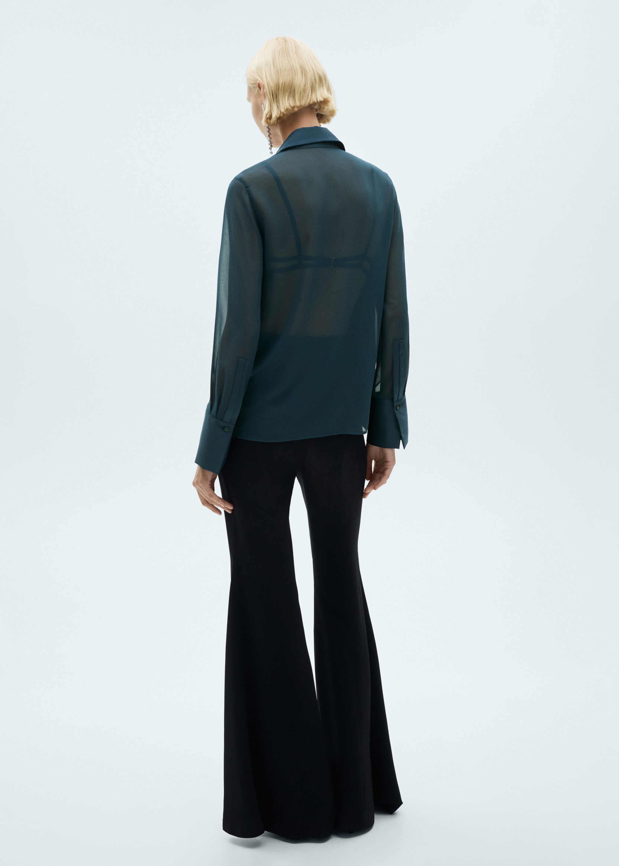 Camisa de chiffon com painéis acetinados - Verso do artigo, Azul-noite. Ref: 77069057-00.